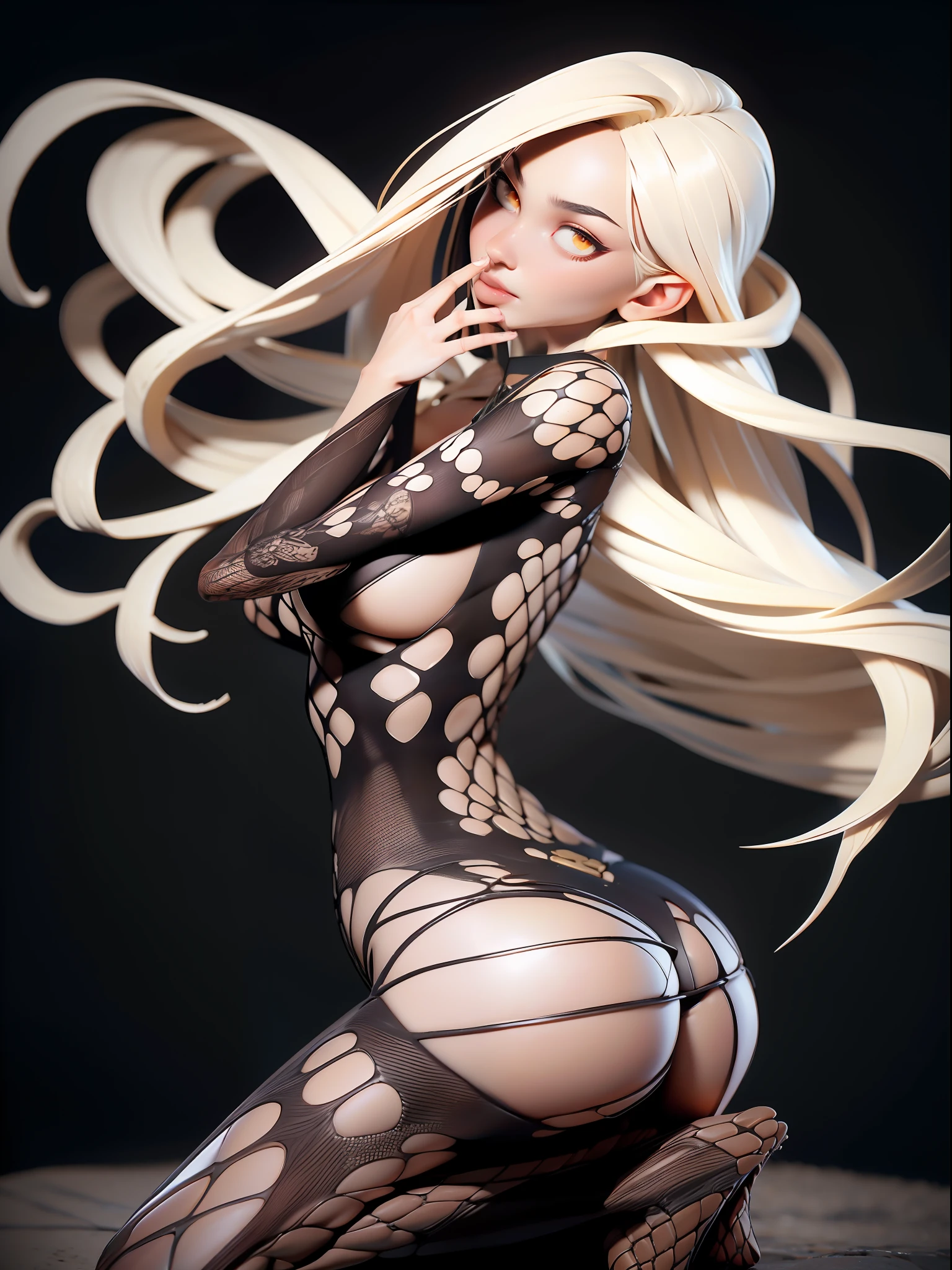 goddess, tanned skin, big bright yellow eyes, very long white hair, half-naked, transparent clothes, big breasts, beautiful ass, sharp features, pronounced cheekbones, perfect figure, shiny skin, star robe decorated with a pattern of runes and planets, rings on fingers, criminal necklace around the neck, black stockings, choker, open space, planets and stars in the background, attention to detail, High Detail, Much Detail, Hyper-Detailed, ArtStation, CGsociety, 8K, Surrealist, Zbrush, Unreal Engine 5, Vivid Colors, Greg Rutkowski, Darksynth, Weta Digital, Focus, Octane Rendering, Super Sharp, Cinematic Light, High Quality, High Resolution, Style Smooth Color Manga Hayao, Photorealistic, High Detail, 8K, trendy artstation, octane rendering, cinematic lighting, 3D rendering, Vray Caustics, volumetric lighting, dark atmosphere, moody colors, a sense of awe, concept art, Unreal Engine 5 rendering, cinematic center shot, hyper-realistic, ultra-detailed;