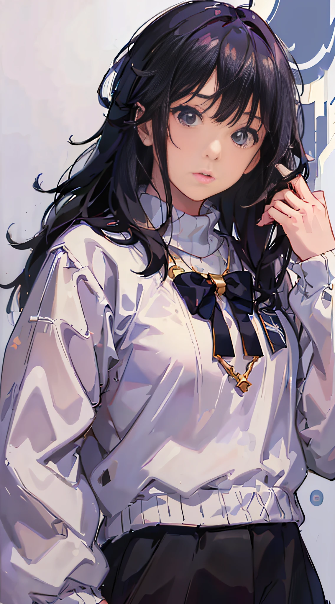 (masterpiece, realistic, ultra high res, high quality:1.2),
1girl, (young),(no make-up), black hair,
in white knit sweater ,
portrait, old photo, 80s style , dynamic pose, studio,
((akinanakamori))