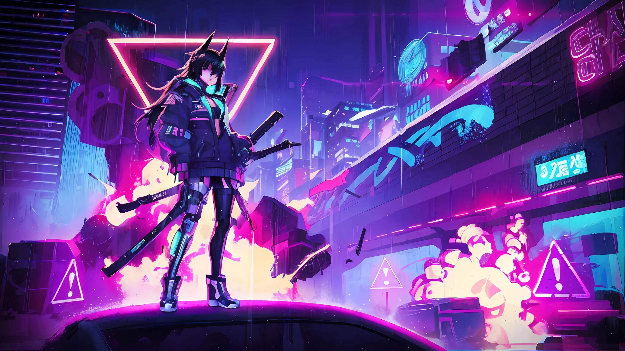 Standing on stage cyber girl, anime cyberpunk art, digital cyberpunk anime art, cyberpunk art style, cyberpunk anime art, digital cyberpunk - anime art, neon punk, anime cyberpunk, cyberpunk theme art, cyberpunk art style, cyberpunk art style, cyberpunk with neon lighting, cyberpunk anime girl, neon cyberpunk, modern cyberpunk anime, cyberpunk atmosphere, cyberpunk atmosphere, cyberpunk neon sign --auto --s2