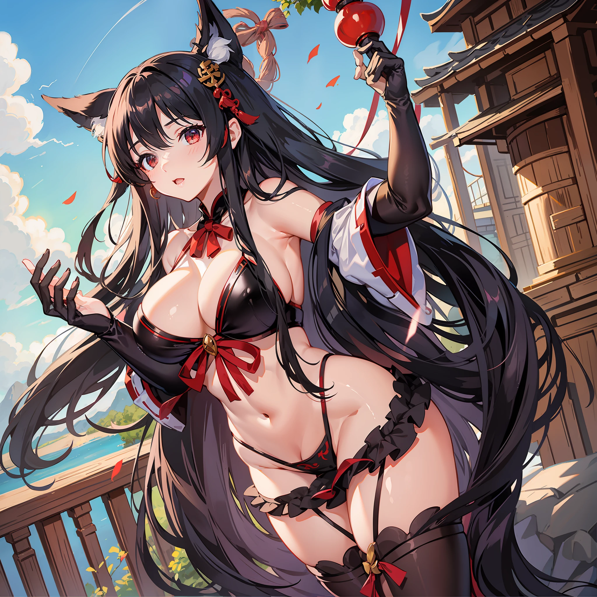 huge breasts shrine maiden long black hair