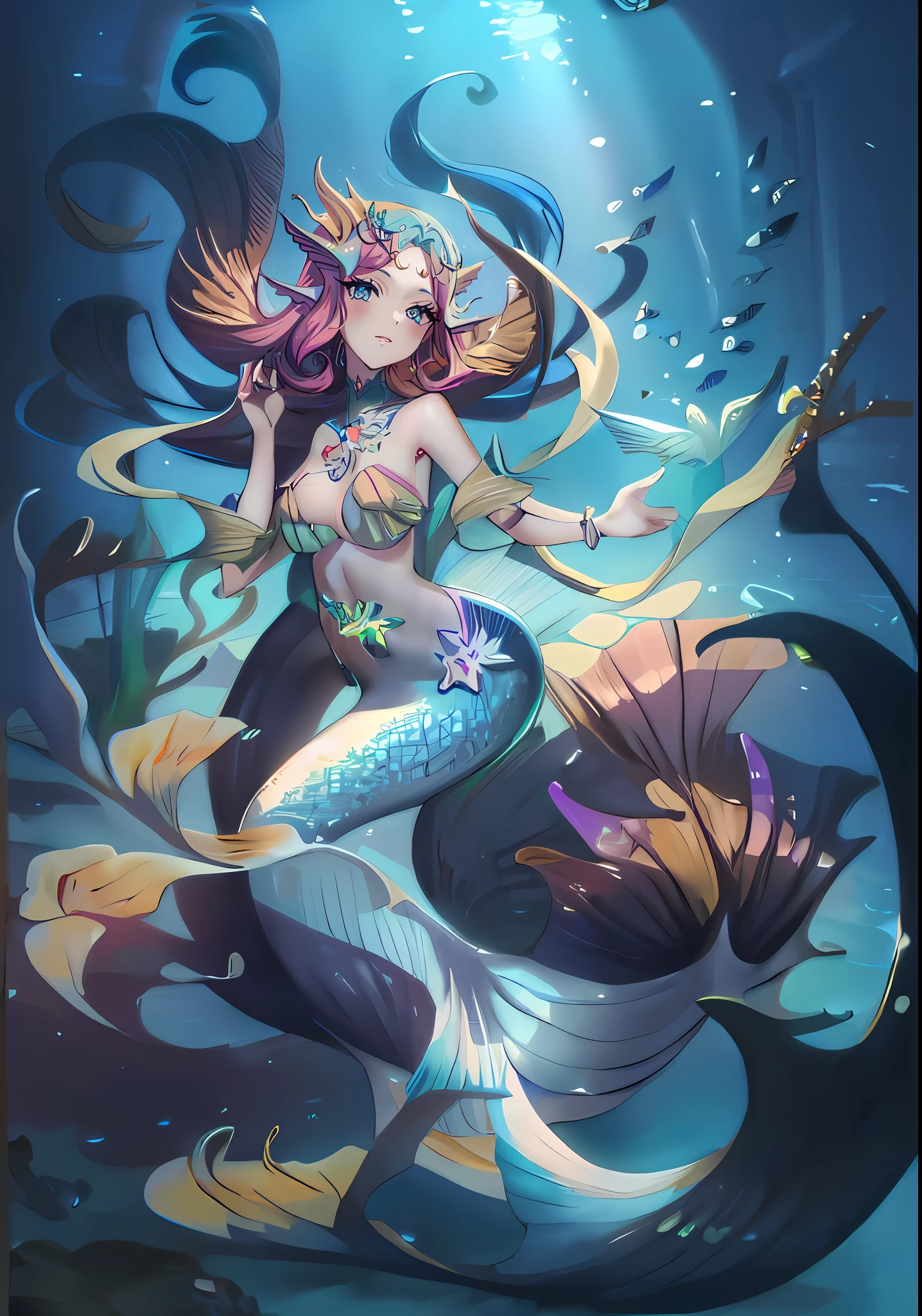 Beautiful mermaids, goddesses of the sea, free play in the deep sea. Fantasy creatures, legendary creatures, game illustrations