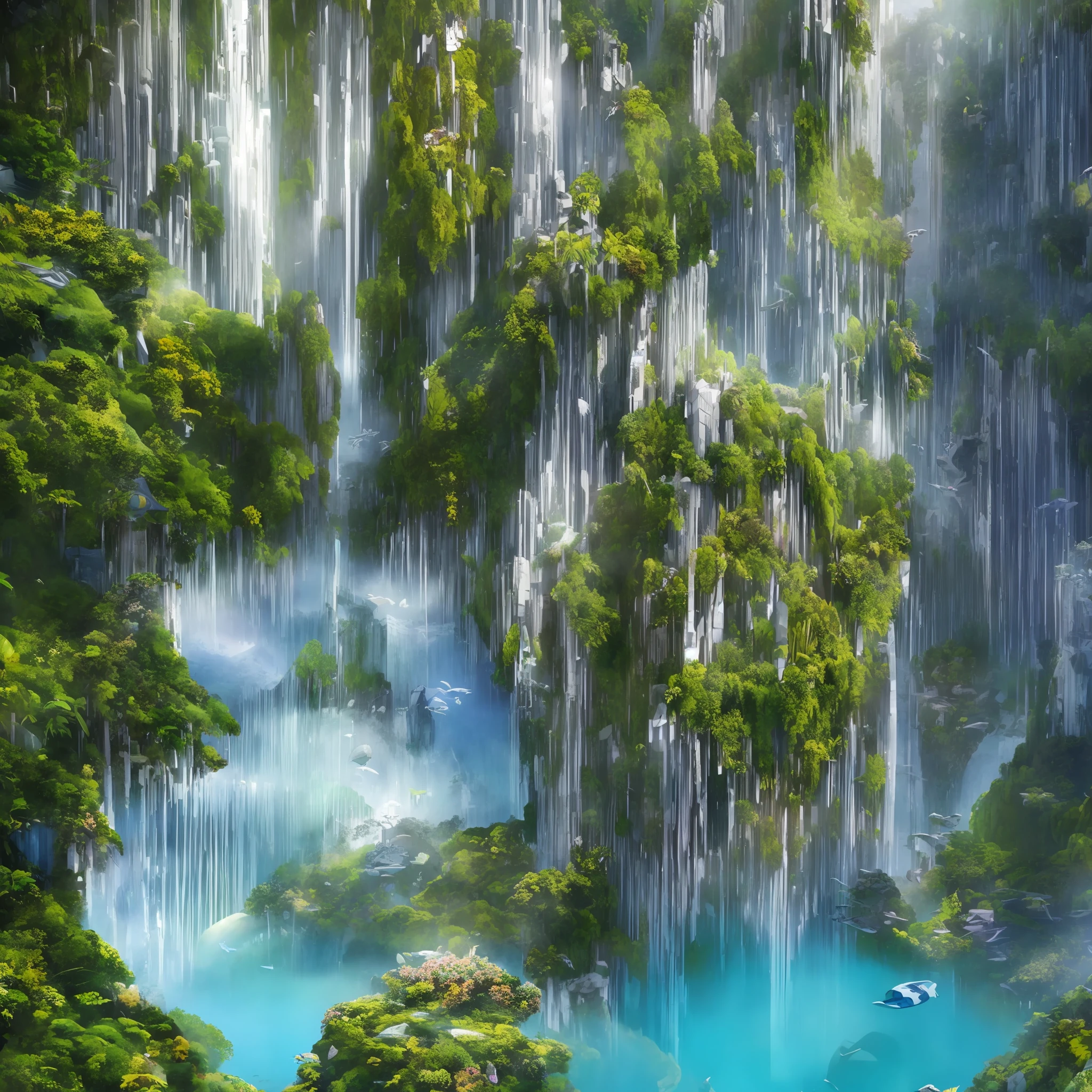 Science Fiction, Cities modern futuristic design large underwater city, futuristic underwater cityscape, a artificial waterfall and a pond with colorful flowers in the middle, nature meets underwater architecture, built inside ocean, realistic beehive architecture, organic underwater architecture, Reality very close to real nature, breathtaking render,city with underwater forest , advanced civilization technology,stunning architecture, luxury architecture, realistic fantasy render, by Zha Shibiao, epic and stunning, architectural visualization, epic architecture, concept art. 8 k --auto --v6 --s2