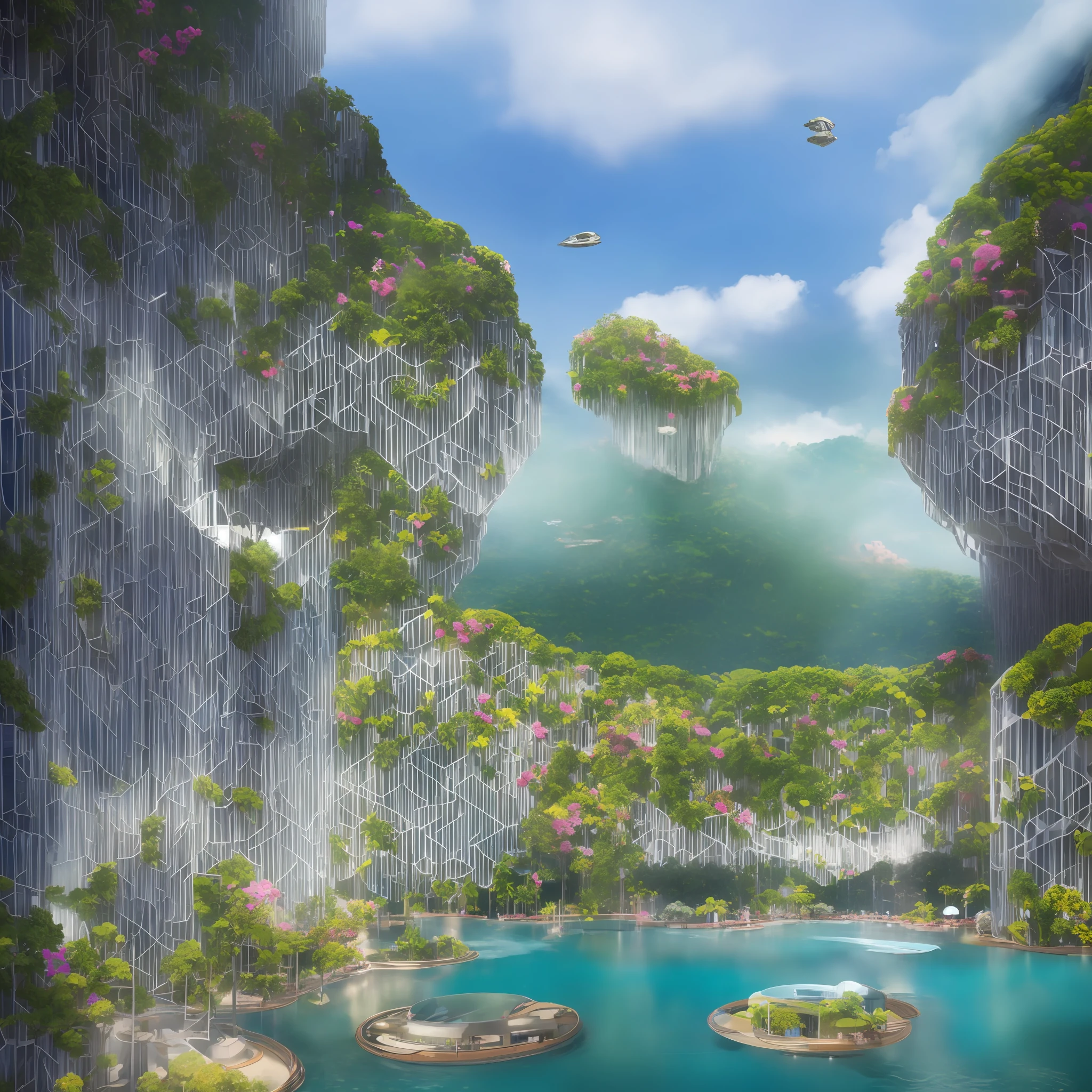 Science Fiction, Cities modern futuristic design large underwater city, futuristic underwater cityscape, a artificial waterfall and a pond with colorful flowers in the middle, nature meets underwater architecture, built inside ocean, realistic beehive architecture, organic underwater architecture, Reality very close to real nature, breathtaking render,city with underwater forest , advanced civilization technology,stunning architecture, luxury architecture, realistic fantasy render, by Zha Shibiao, epic and stunning, architectural visualization, epic architecture, concept art. 8 k --auto --v6 --s2