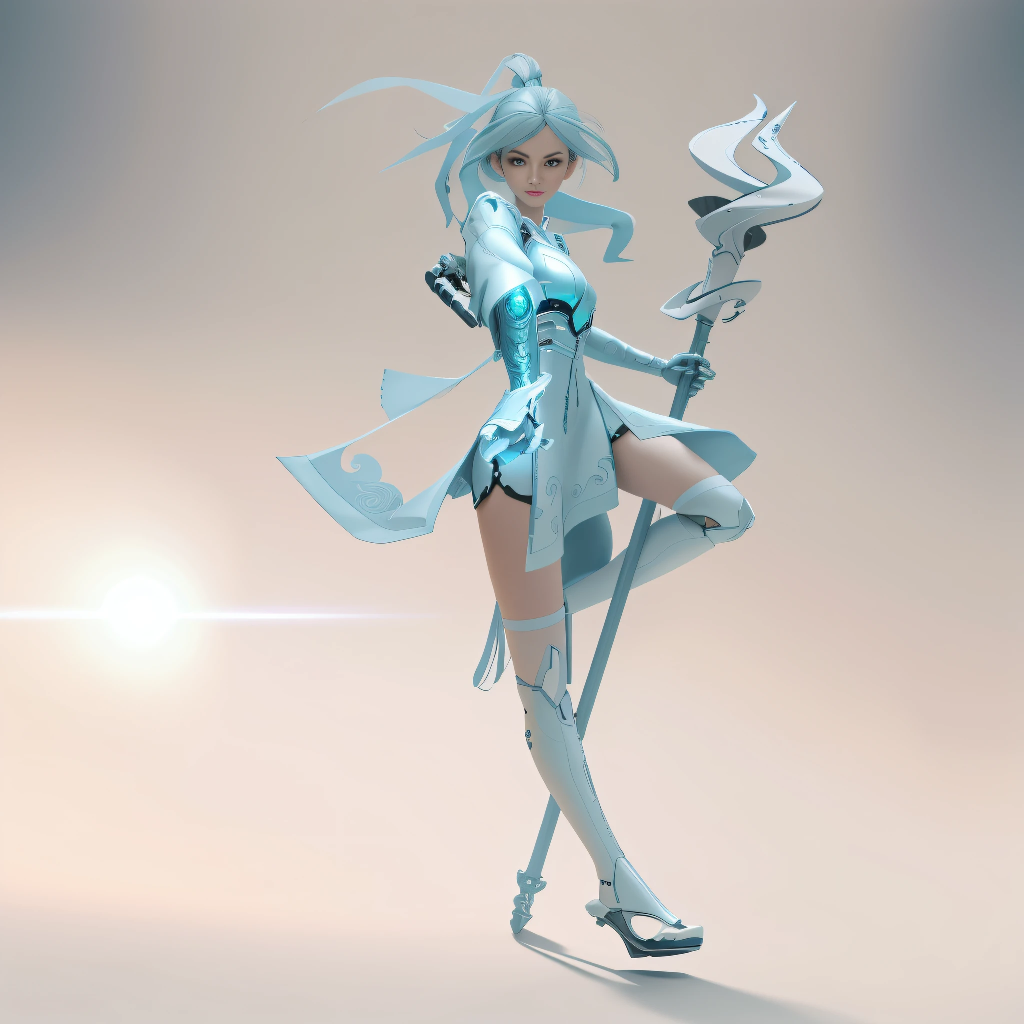 8k wallpaper, ultra detail, aesthetics, masterpiece, best quality, surrealism and intricate details, a mage with a staff, mage, warframe, character design, robot, very detailed, intricate detail, symmetry, digital 3d, hard surface, real-time, vfx, volumetric lighting, ambient light, ultra hd, hdr, hdr, depth of field, macro shooting, mecha costume, mechanical staff, futuristic warrior
