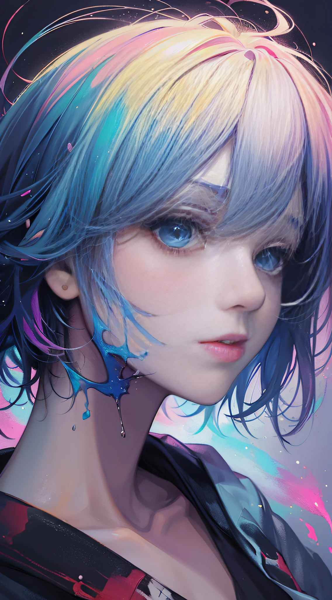 1girl, a painting by mse a woman by agnes cecile, luminous design, pastel colours, ink drips, autumn lights