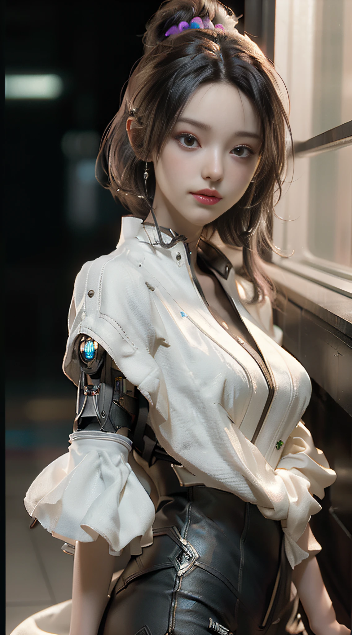 ((Best quality)), ((masterpiece)), (detailed:1.4), 3D, an image of a beautiful cyberpunk female,HDR (High Dynamic Range),Ray Tracing,NVIDIA RTX,Super-Resolution,Unreal 5,Subsurface scattering,PBR Texturing,Post-processing,Anisotropic Filtering,Depth-of-field,Maximum clarity and sharpness,Multi-layered textures,Albedo and Specular maps,Surface shading,Accurate simulation of light-material interaction,Perfect proportions,Octane Render,Two-tone lighting,Wide aperture,Low ISO,White balance,Rule of thirds,8K RAW,