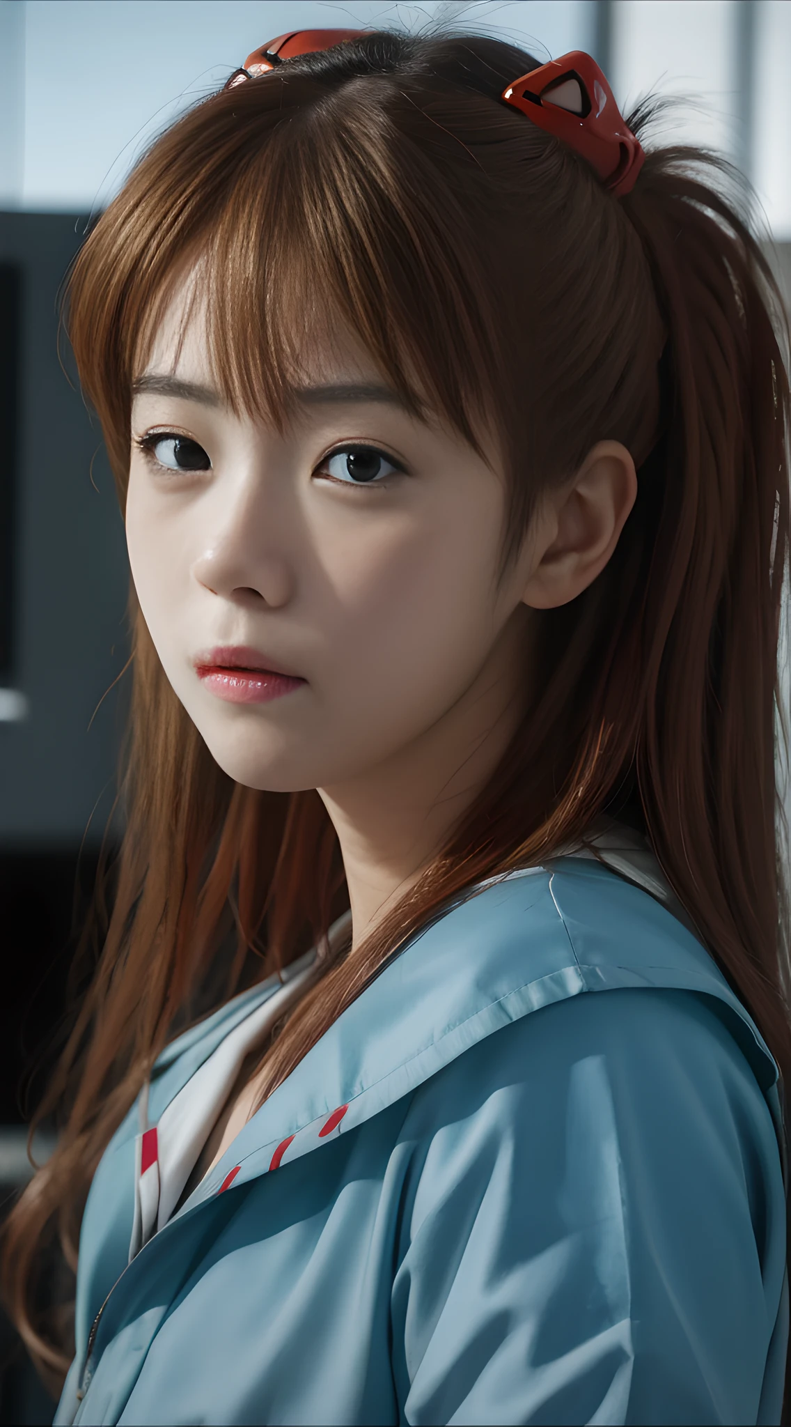 Asuka, close-up, 8K, best picture quality, tsundere expression, serious expression, thin face, japanese girl,