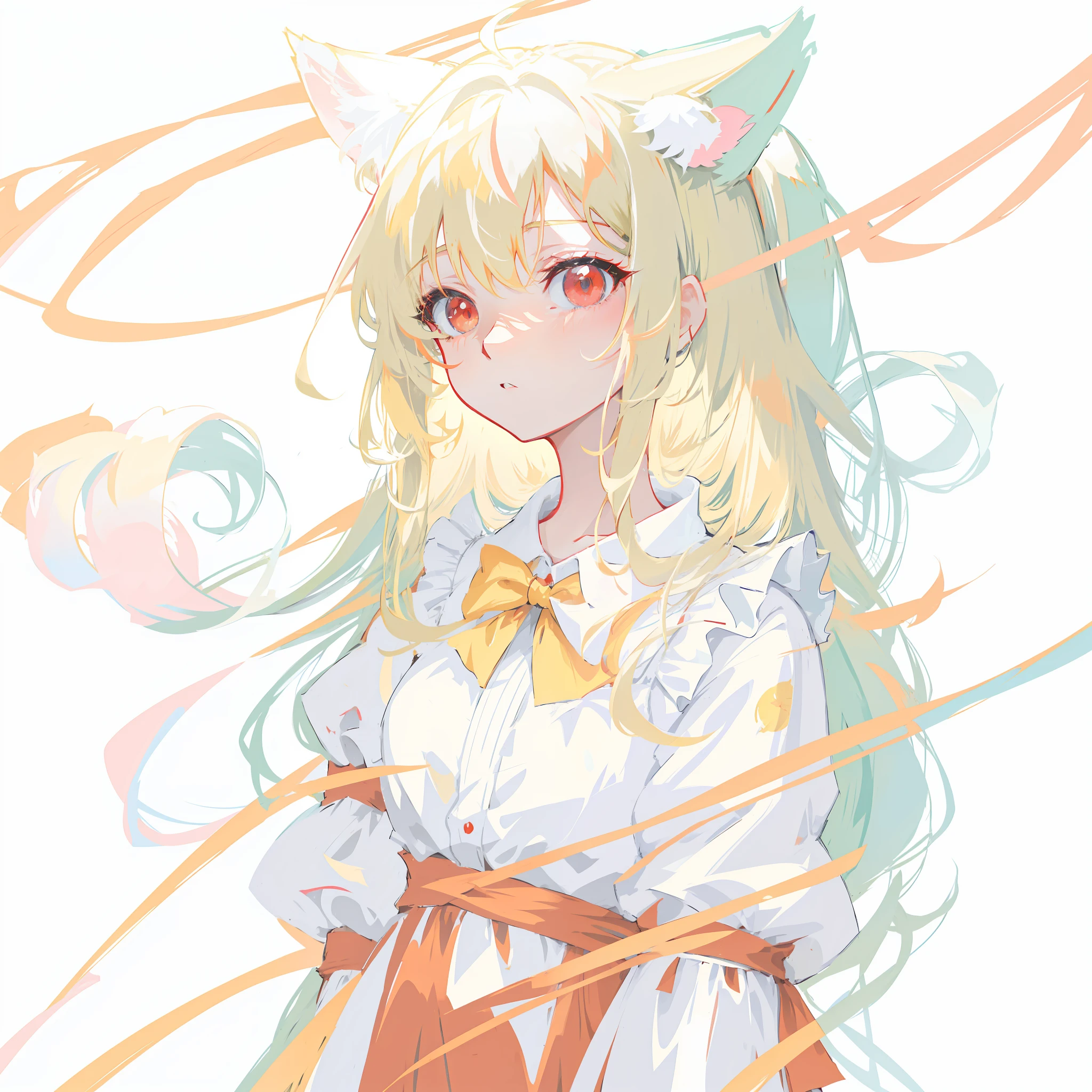 anime girl with long blonde hair and red eyes wearing a white blouse, very beautiful anime cat girl, cute anime catgirl, anime girl with cat ears, anime cat girl in a maid costume, anime catgirl, beautiful anime catgirl, white cat girl, nekomimi, cat girl, anime cat, anime moe artstyle, attractive cat girl, ecchi anime style