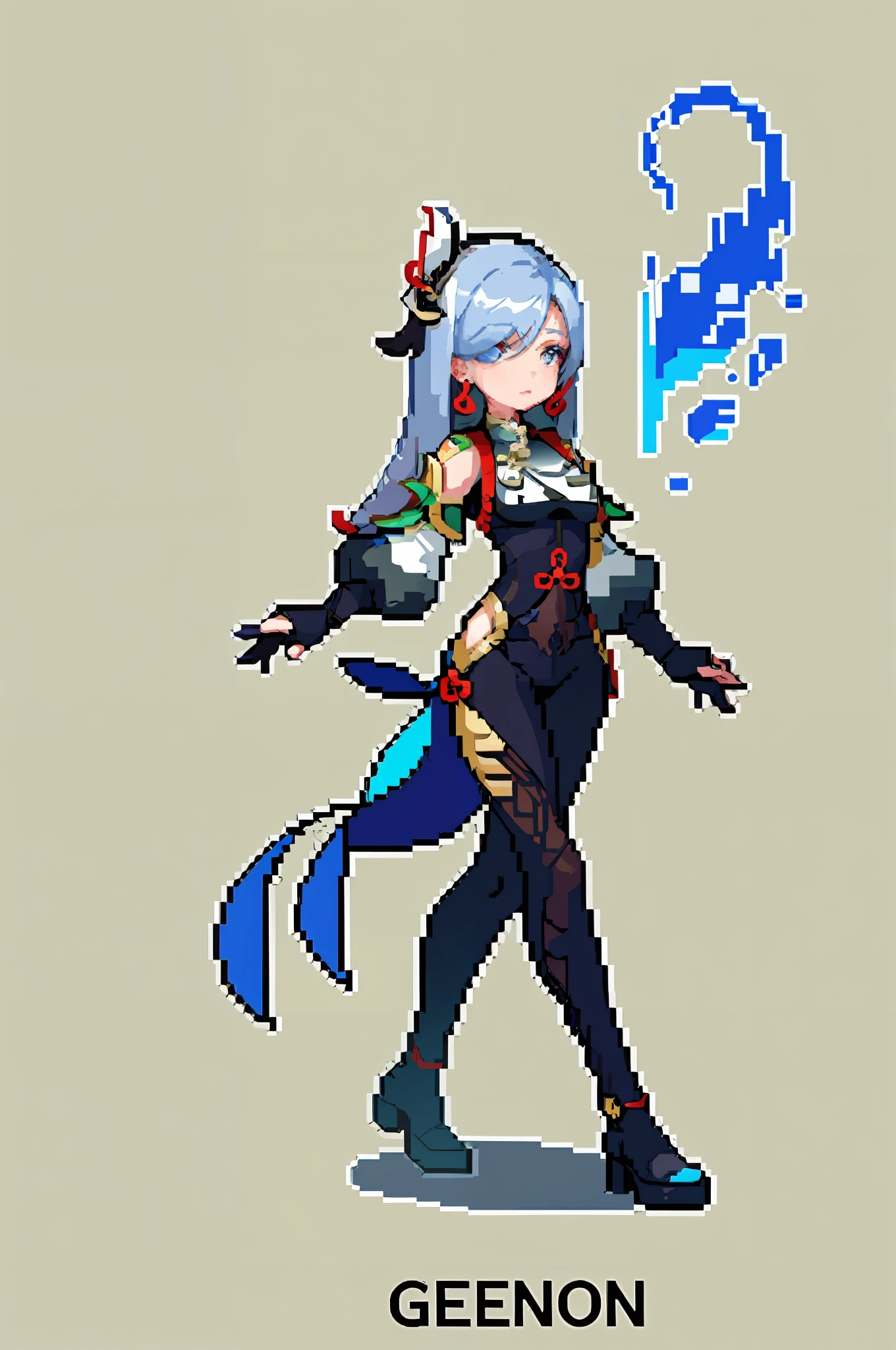 Shenhe(top quality, best quality), pixel, pixel art, 1girl, full body,