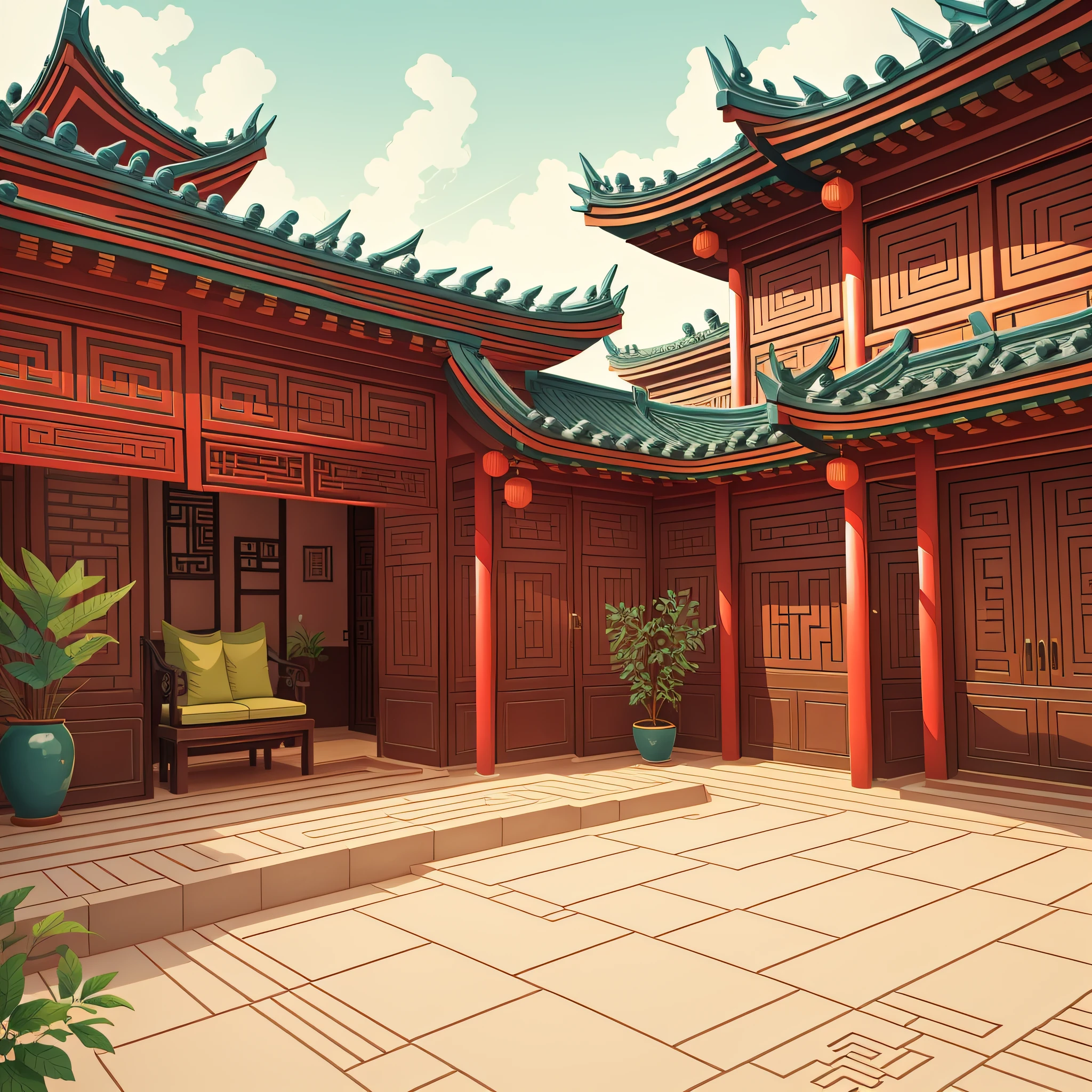 Top quality, Chinese style house, corridor, yard --auto --s2