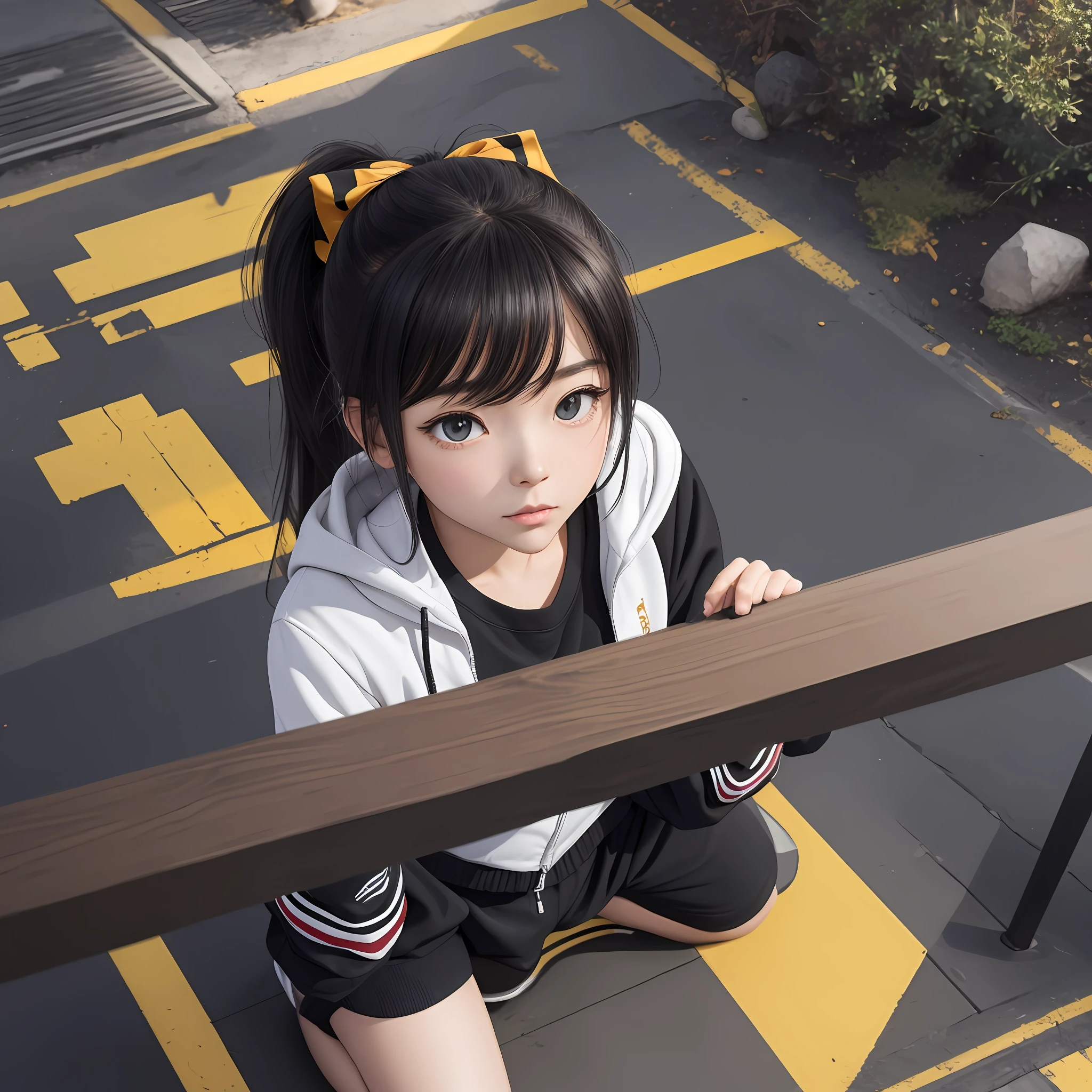 masterpiece, best quality,
kitasan black \(umamusume\),
from above, looking up, clenched hands, upper body,
aged down, ponytail, hair ribbon, hair ornament, long sleeves, white shirt, track jacket, black jacket, open clothes, open jacket, food print, yellow shorts,
Negative prompt: (worst quality, low quality:1.4)
Steps: 25, Sampler: DPM++ 2M Karras, CFG scale: 6.5, Seed: 3641363709, Size: 512x768, Model hash: f303d10812, Model: anime_AOM3A1, Denoising strength: 0.55, Hires upscale: 1.5, Hires steps: 15, Hires upscaler: Latent (nearest-exact) --auto --s2