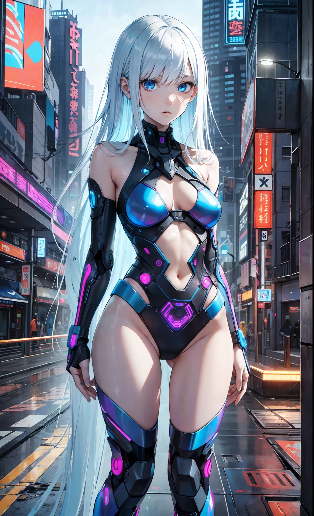 masterpiece, best quality, girls, slender, blue eyes, hair color, iridescent, long hair spreading, white skin, blood vessels on arms and chest, medium breasts, cute, sexy, futuristic, cyberpunk, bikini, skin exposed, night, psychedelic, trip, super colored, paisley theme, open legs, full body --auto --s2