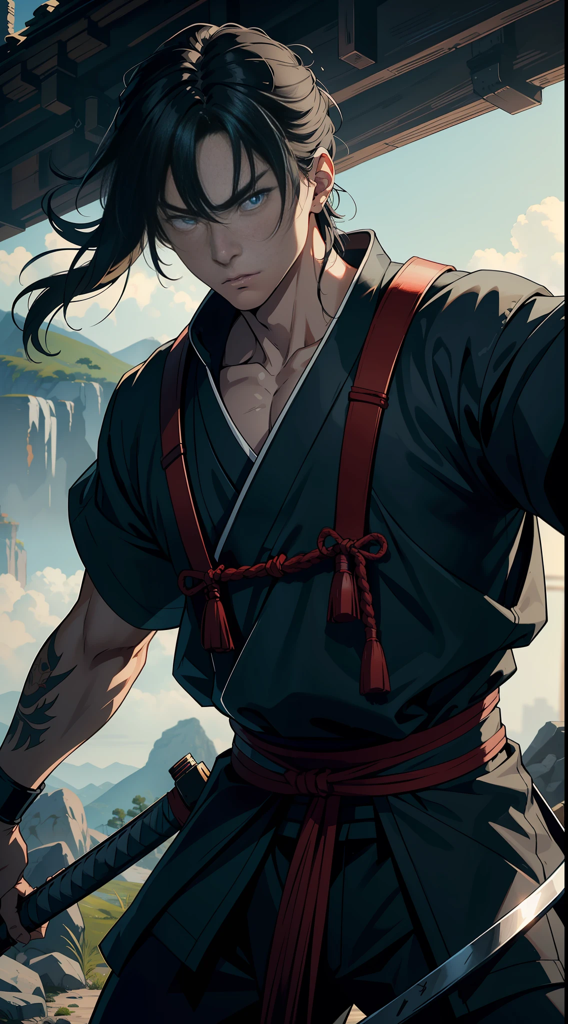 Imagine a young 23-year-old samurai holding his katana tightly as he faces a mortal enemy. Every detail of his face is meticulously sculpted, from his furrowed brows to his tense lips. His intense eyes reveal an unbreakable determination, even in the face of imminent danger.
The image captures the essence of the character: a skilled, fearless and highly trained warrior. The detailing is so amazing that every strand of hair is visible, and the folds of the clothing look real.
The surrounding environment is futuristic and full of challenges, with breathtaking scenes and epic combat that challenge the samurai's abilities. But he remains unperturbed, fighting with honor and protecting those he loves.
This is an 8k image that offers a captivating and immersive viewing experience. It's a true work of anime art, bringing to life a character that is both fascinating and inspiring.