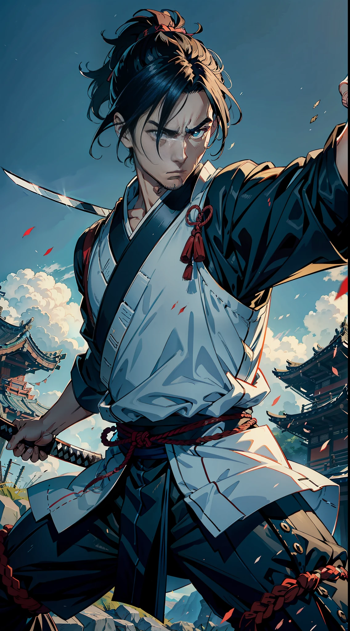 Imagine a young 23-year-old samurai holding his katana tightly as he faces a mortal enemy. Every detail of his face is meticulously sculpted, from his furrowed brows to his tense lips. His intense eyes reveal an unbreakable determination, even in the face of imminent danger.
The image captures the essence of the character: a skilled, fearless and highly trained warrior. The detailing is so amazing that every strand of hair is visible, and the folds of the clothing look real.
The surrounding environment is futuristic and full of challenges, with breathtaking scenes and epic combat that challenge the samurai's abilities. But he remains unperturbed, fighting with honor and protecting those he loves.
This is an 8k image that offers a captivating and immersive viewing experience. It's a true work of anime art, bringing to life a character that is both fascinating and inspiring.