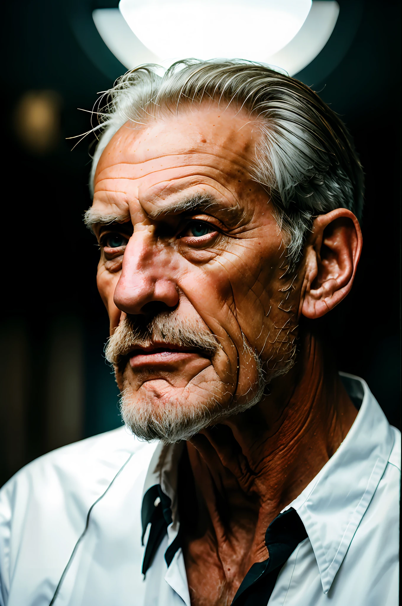 Detailed shot of old european man, 60 years, tall, taken with a Leica M6 and a Leica 75mm F1.25 Noctilux, atmospheric lens, (looking at viewer:1.4)