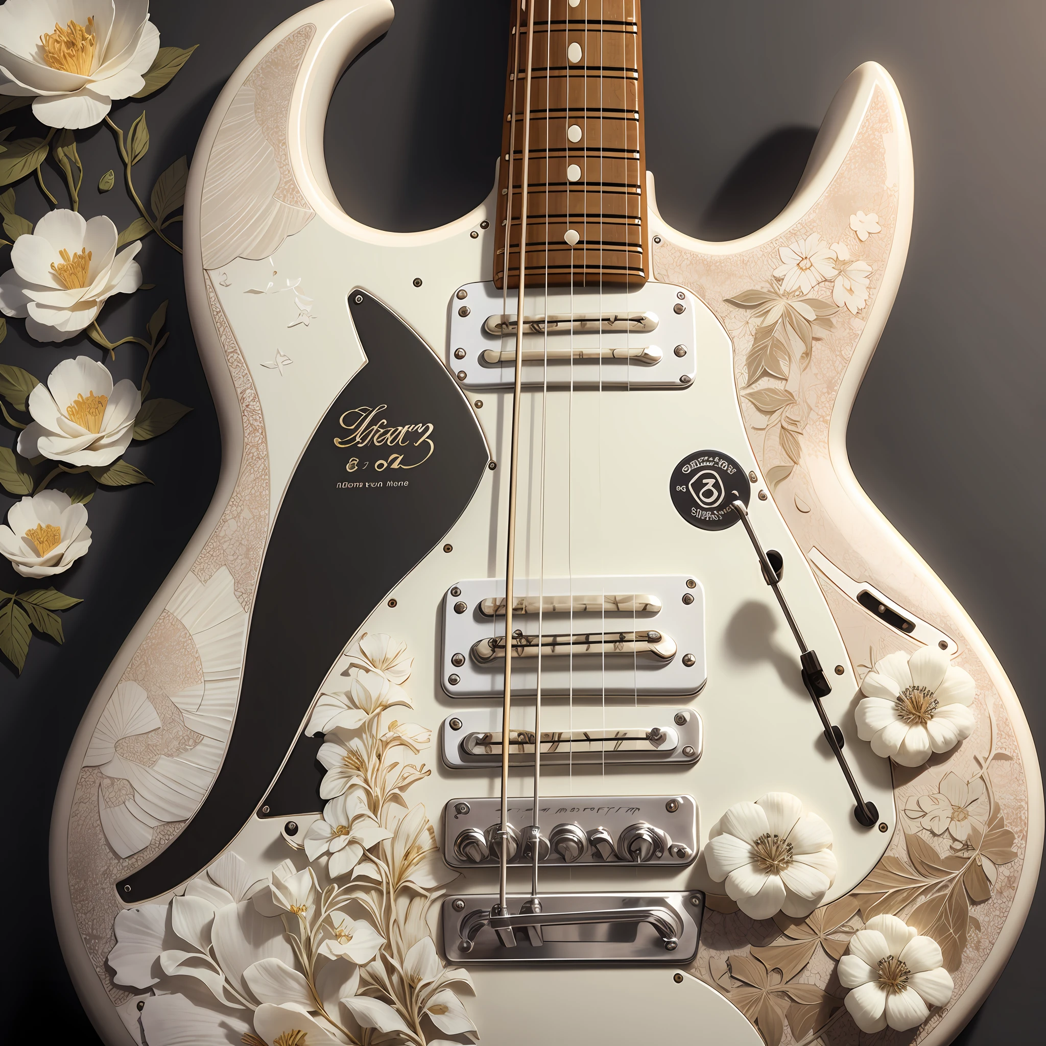 Floral electric guitar made of ivory with Mother Pearl texture --auto --s2