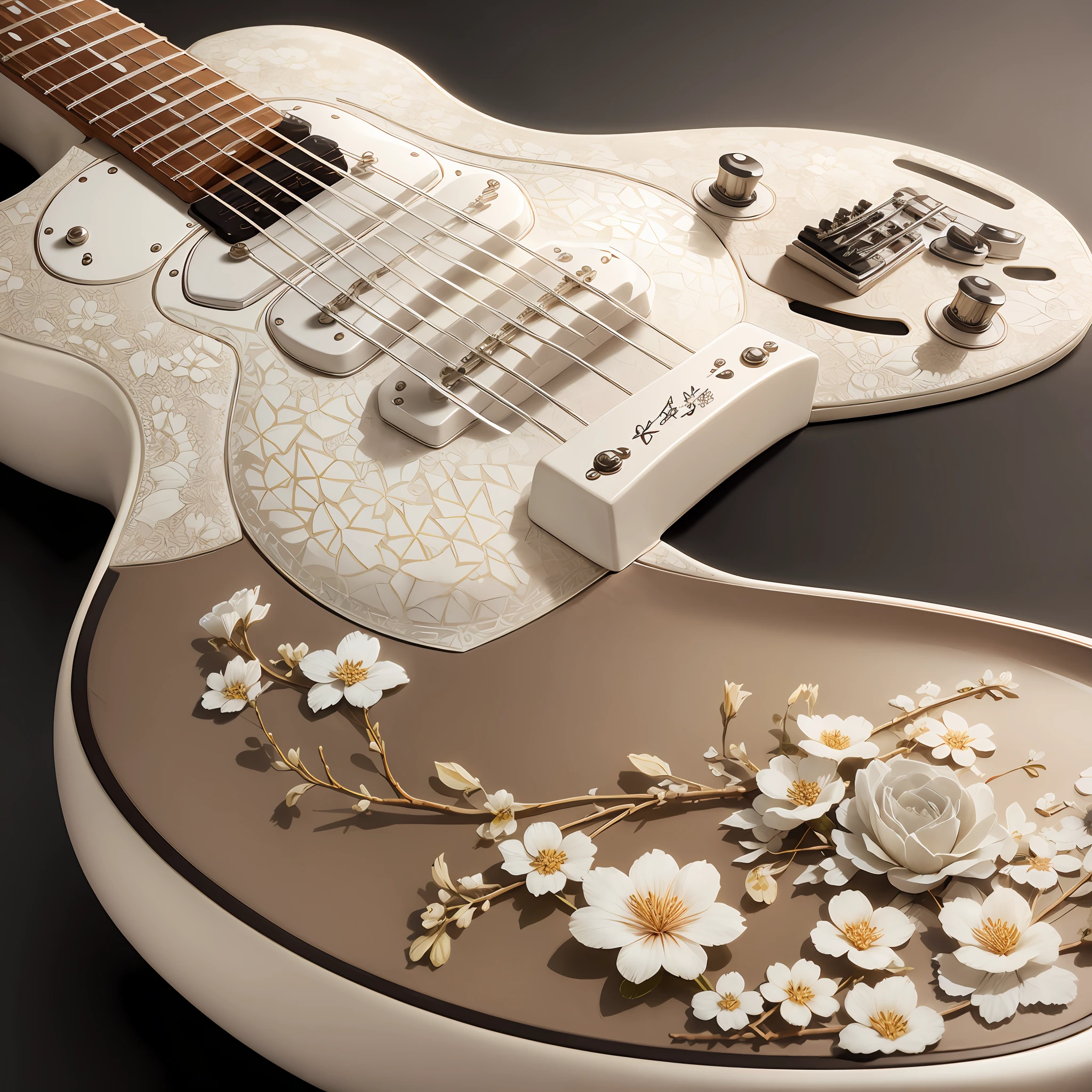 Floral electric guitar made of ivory with Mother Pearl texture --auto --s2