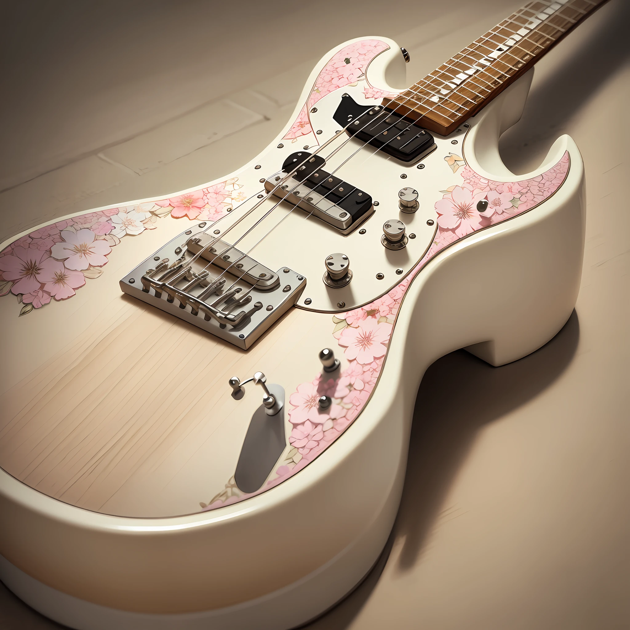 Floral electric guitar made of ivory with Mother Pearl texture --auto --s2