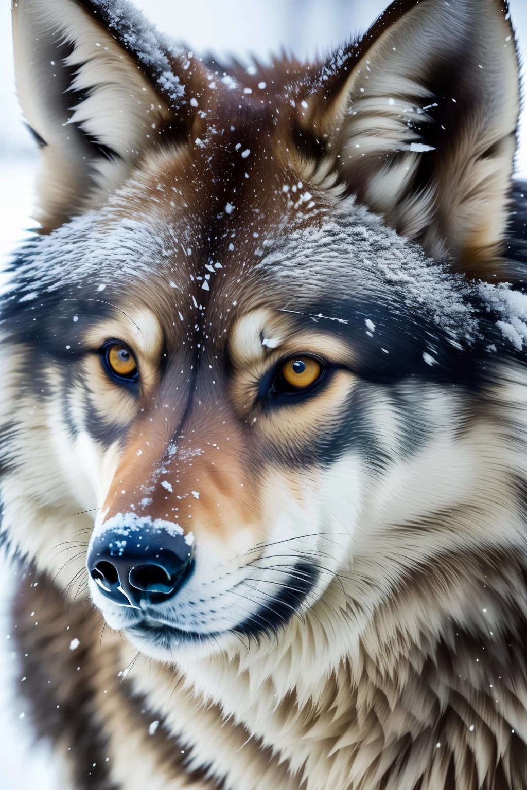 Craftsmanship, excellent quality, high detail, ultra-colorful, National Geographic Society photo with wolf, bared teeth, wild and strong, surrounded by winter forest, snow and ice, powerful and soulful, search for your prey, ready to hunt, frozen air, northern lights, magical views.
