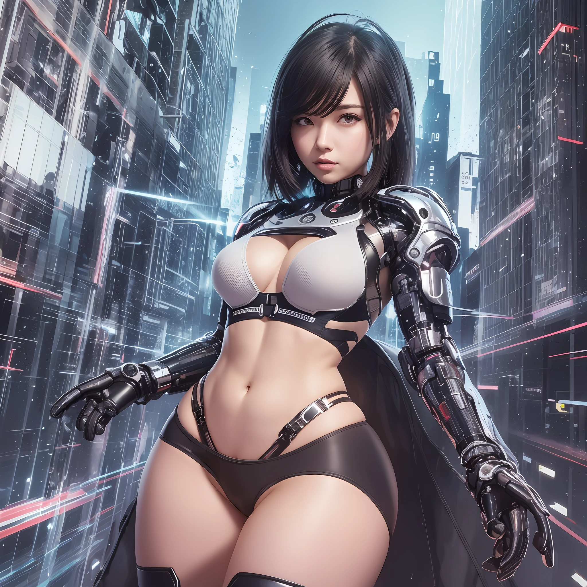 Woman body defined thick thighs cybernetic body parts, short underwear --auto --s2