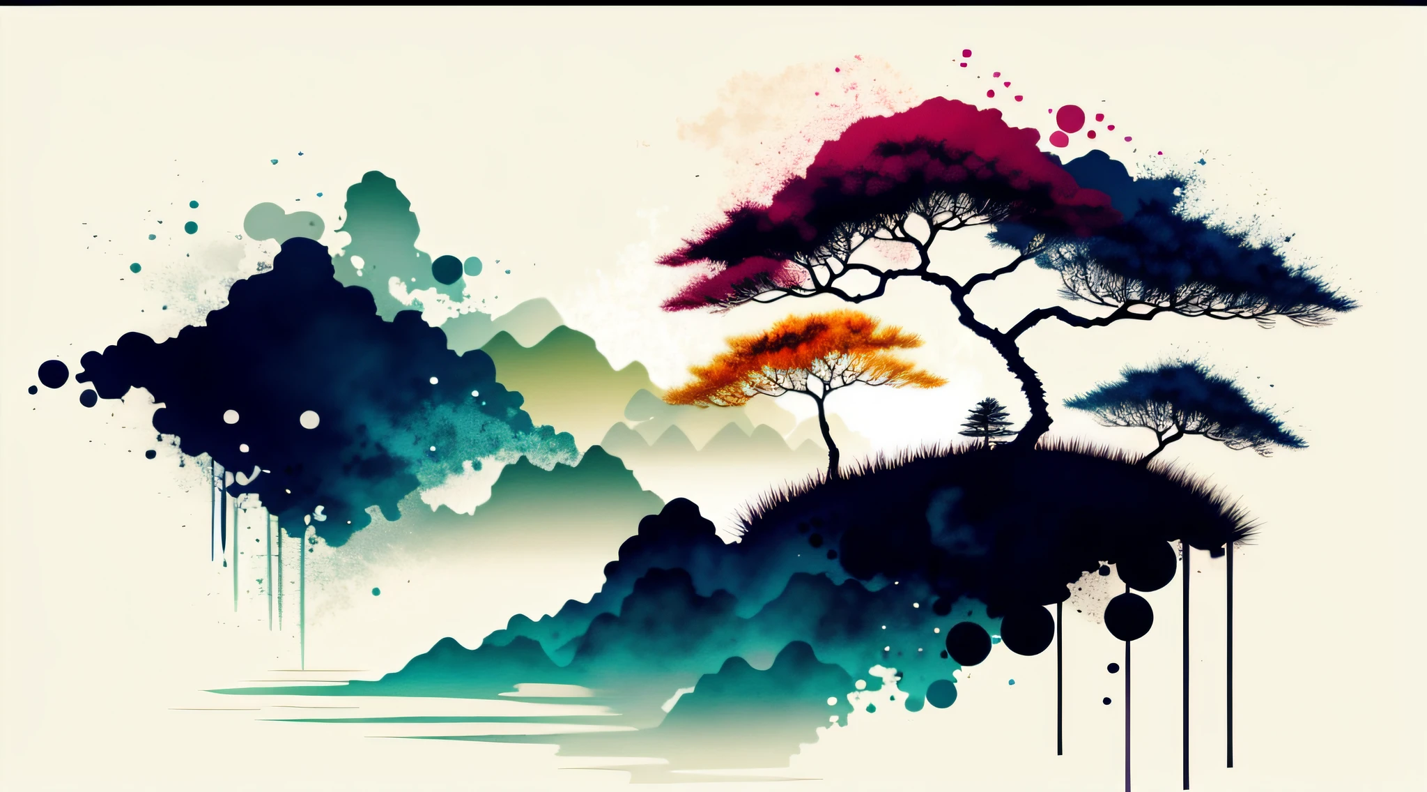 white background, scenery, colorful