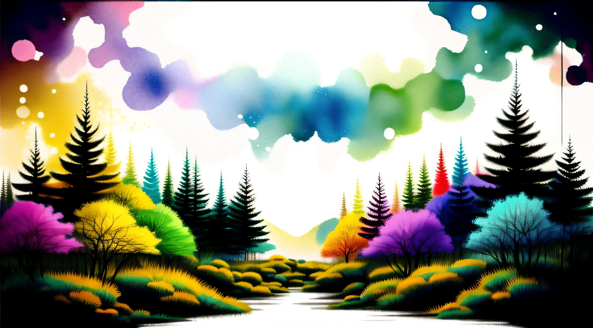 Gradient background from colored in the middle to white at the ends of the cenarium ((forest))