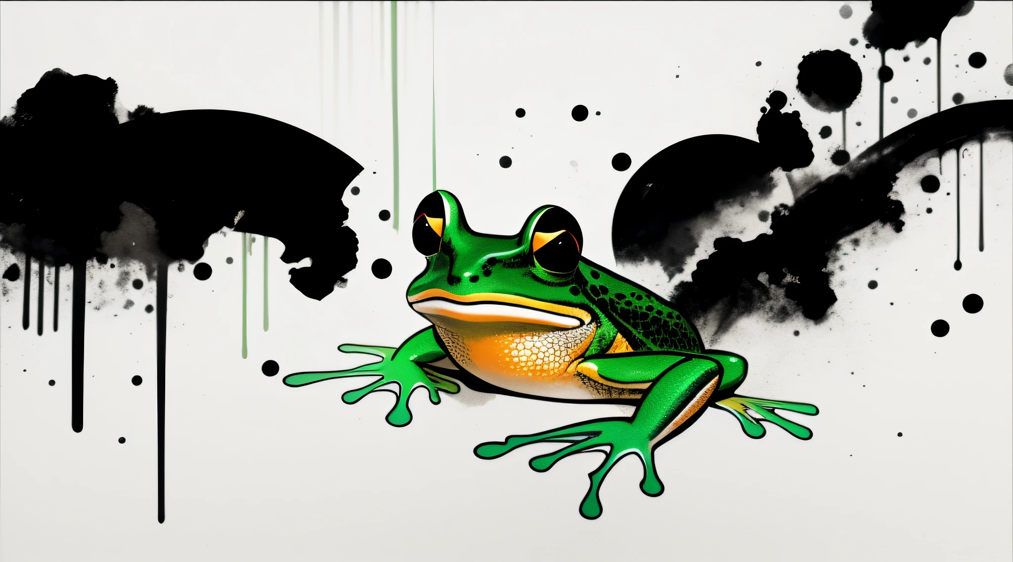 white background, silhouette of a frog, paint
