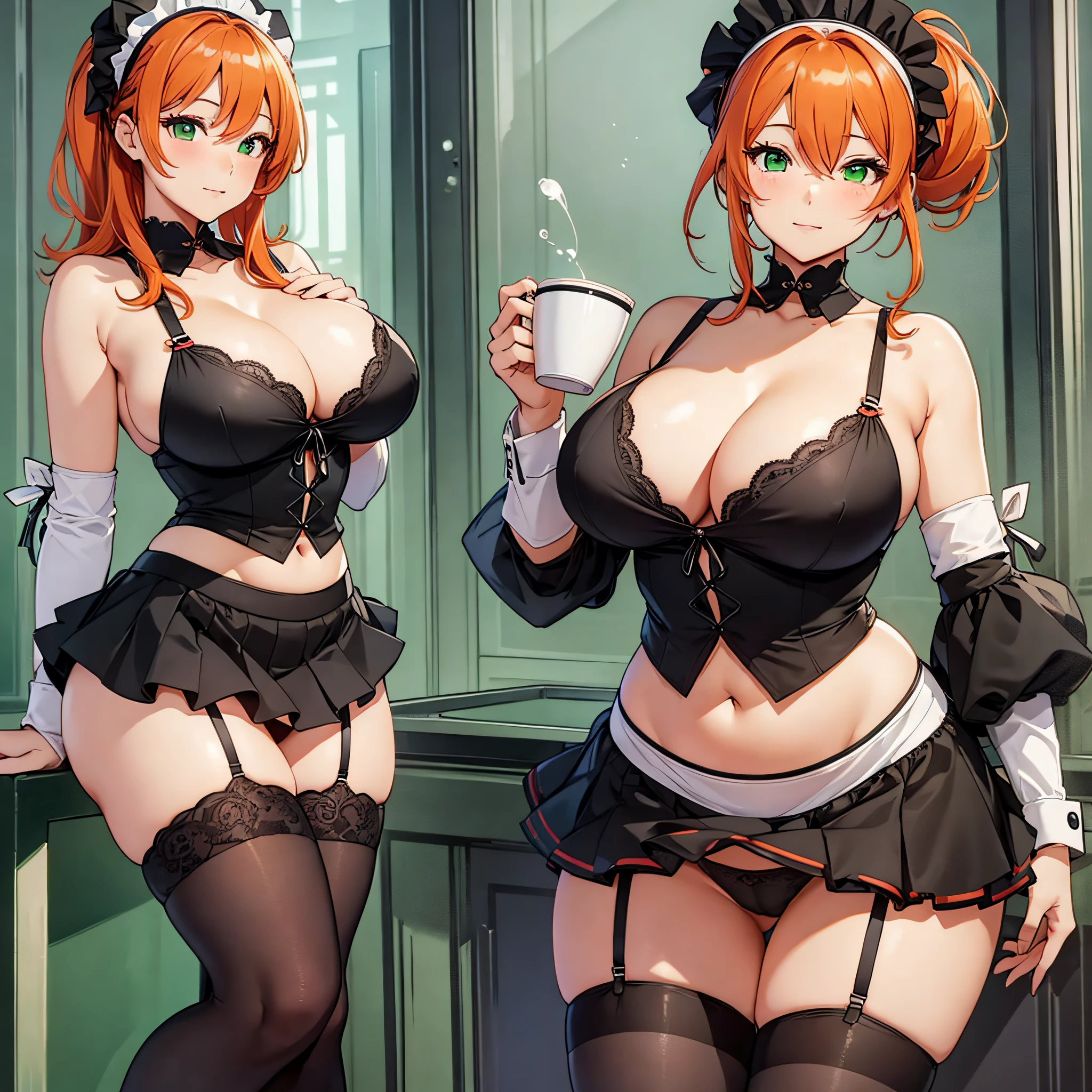 /draw ai_generated curvy_body curvy_female curvy_figure The average cup size female_only huge_breasts looking_at_viewer +maid solo_female solo_focus stable_diffusion waitress orange_hair green_eyes lifts the skirt showing black panties legs in pantyhose --auto --s2