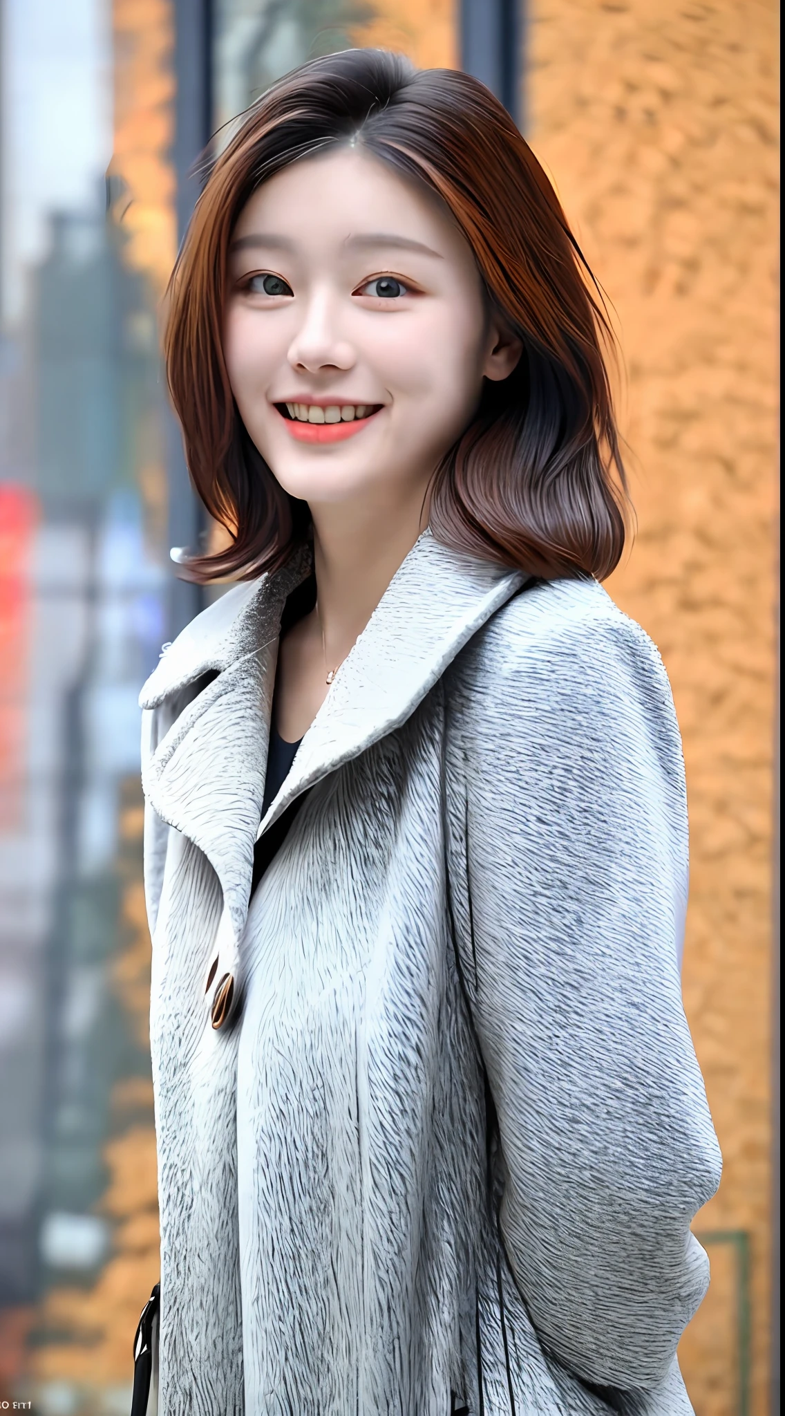 realistic photos of (1 cute Korean star) Shoulder-length hair, thin makeup, medium breasts size, wearing coat, in the snow, clear facial features, 8K high resolution, sharp and realistic details.from outside, Eye-Level Shot, f/4.0, 135mm, Fujifilm, jpeg artifacts, dithering, UHD, masterpiece