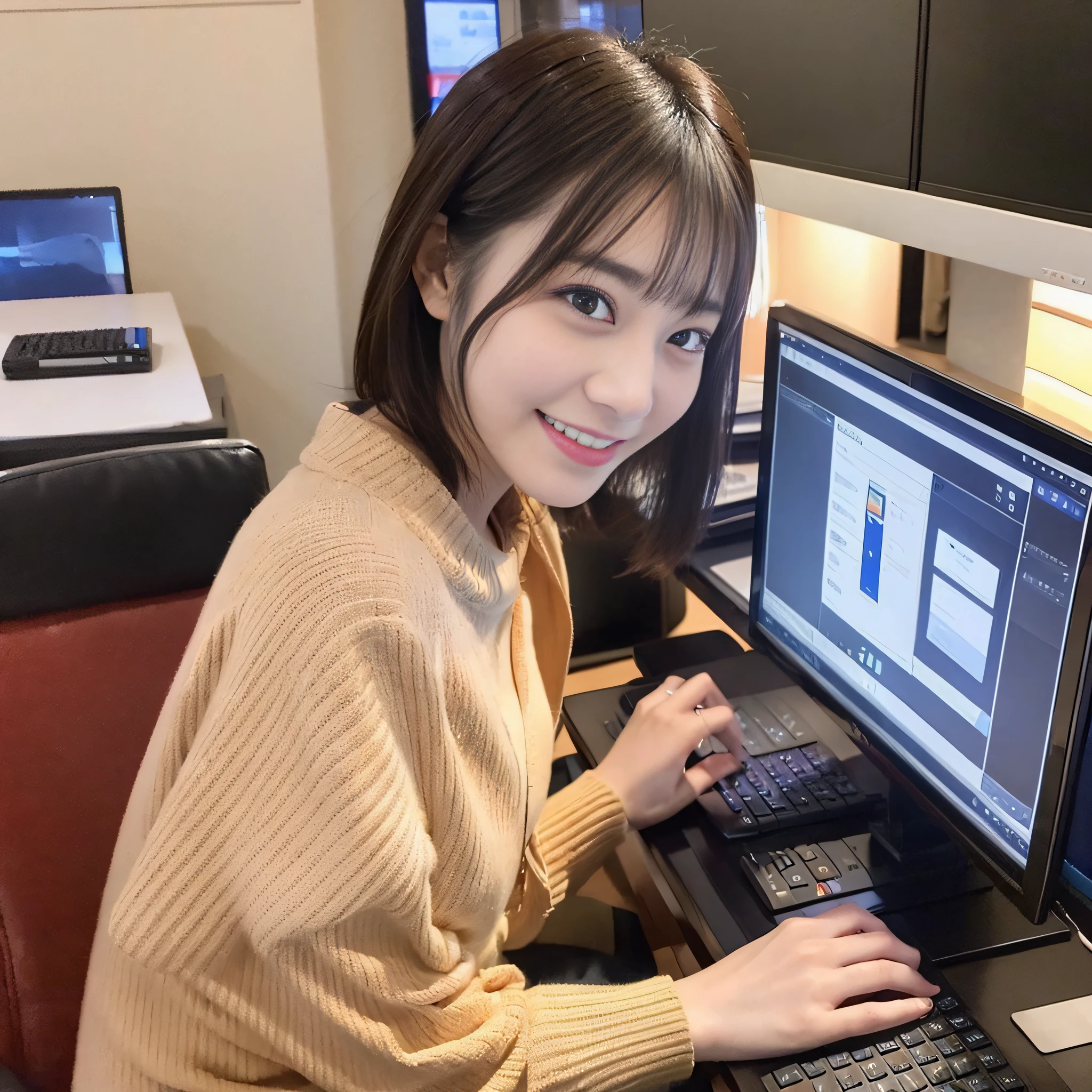 arafed asian woman sitting at a desk with a laptop and a keyboard, heonhwa choe, lee ji-eun, lee ji - eun, live2d virtual youtuber model, chiho, jaeyeon nam, 奈良美智, 8k selfie photograph, iu, working, illustrator, in front of a computer