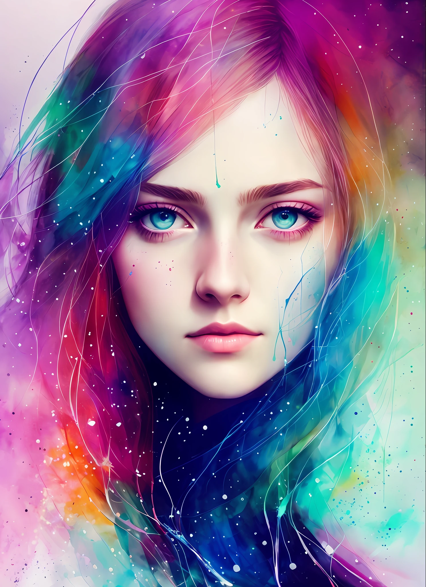 woman with agnes cecile, glowing design, pastel colors, ink drops, autumn lights