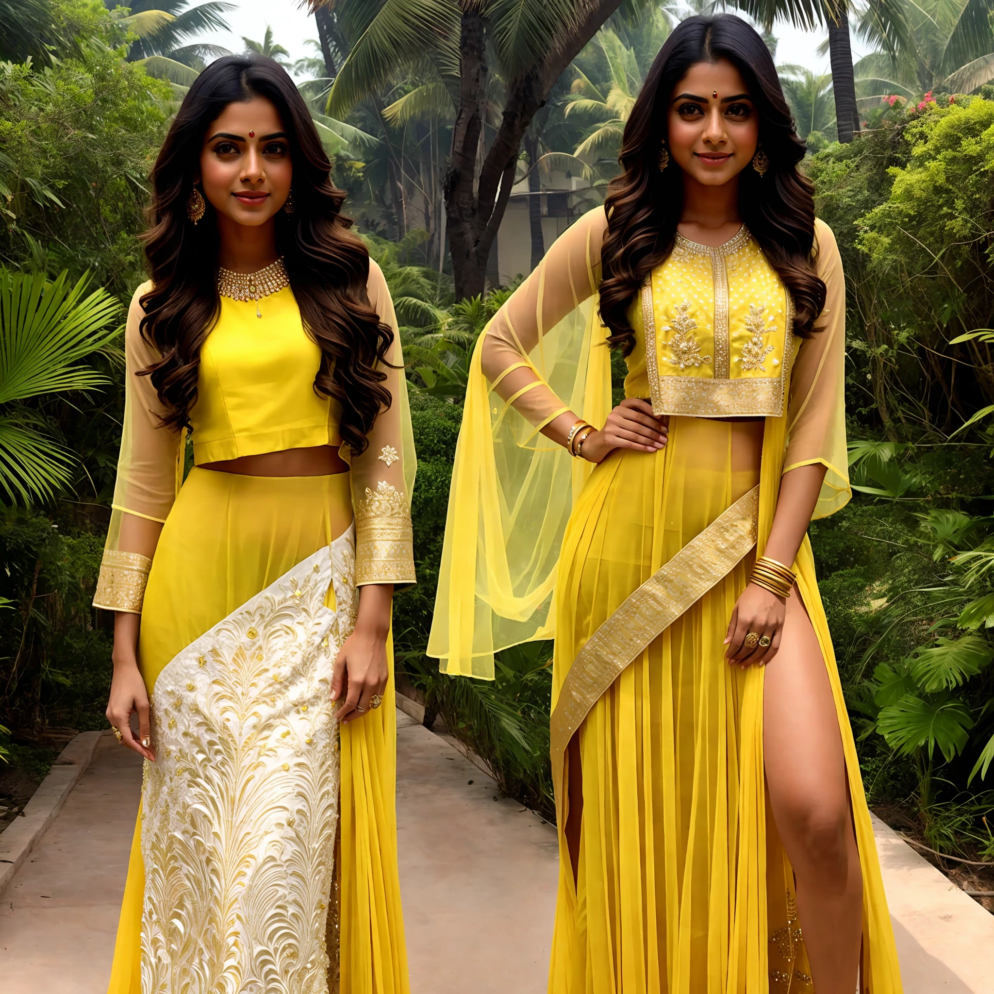 Indian princess looks like to hollywood actresswear yellow clothes show stomach long wear jewellers. and Virat Kohli wear white kurta and posing in front of camera realistic body