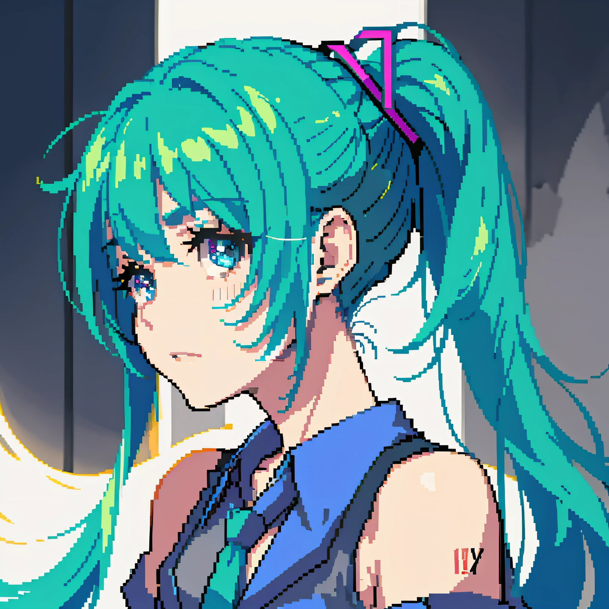 Blue-haired double ponytail Hatsune Miku