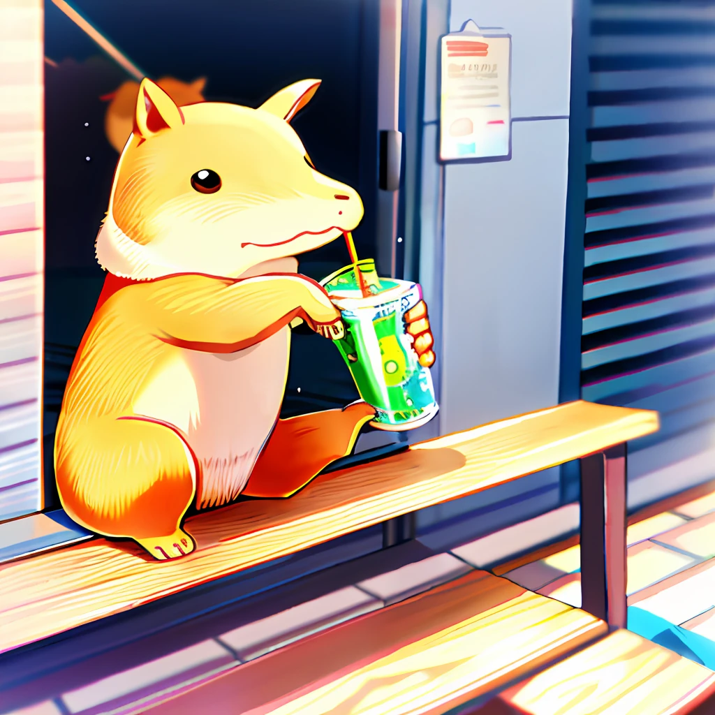 Cute capybara drinking soda