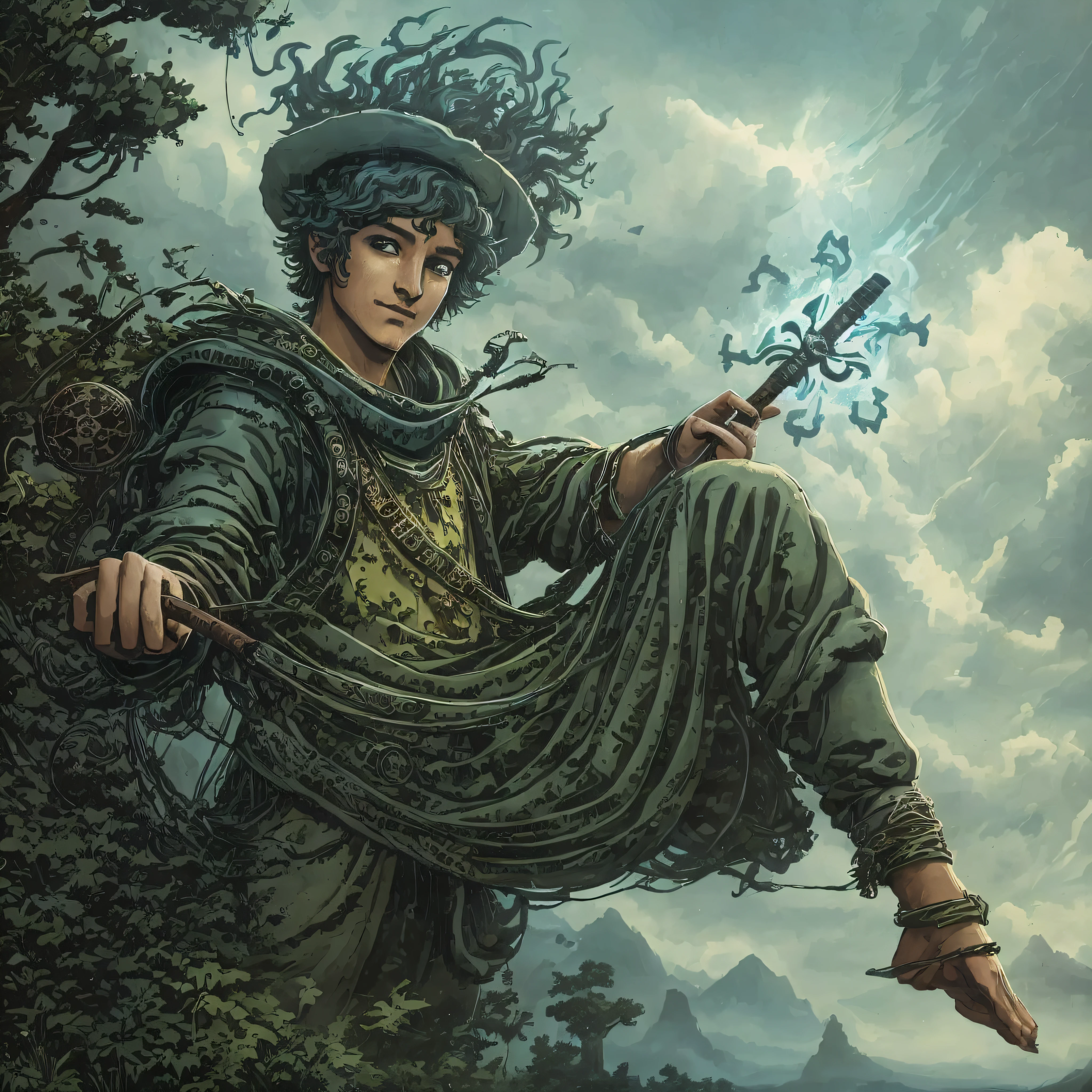 The Fool's card in the Tarot is an intriguing and symbolic representation of a character who personifies the free spirit, the quest for adventure and the journey of self-knowledge. Physically, the Fool is portrayed as a young man or an androgynous figure, with an uncompromising and eccentric appearance. He is depicted wearing colorful and eclectic clothing, which blends different styles and eras, symbolizing his irreverent nature and unconcerned with social conventions. Your attire may include a loose tunic, an extravagant hat, or even clown costumes, reflecting your carefree attitude toward the world around you. The Fool is usually barefoot, suggesting his connection to the land and his willingness to venture into uncharted territory. He carries a small bag or a backpack strapped to a baton, which contains his essential belongings for the journey. The stick symbolizes your support and sustenance during the walk, while the bag represents the resources needed to meet the challenges you will encounter along the way. The Fool's facial expression is one of nonchalance and curiosity. Your eyes may be on the sky, representing your visionary spirit and your willingness to follow your instincts and intuitions. His smile is open and radiant, revealing an unwavering confidence and a willingness to embrace the unknown. In addition, the Fool is often depicted in a moving position, as if he is about to take a step toward the precipice. This image suggests your courage and willingness to face the unknown, even if it involves risks. He is the archetype of courage and drive, ready to dive into new experiences and adventures without hesitation. The Fool's card, therefore, features a physical character who reflects his audacious and detached personality. It is an invitation to explore the world with a fresh perspective, let go of fears and limitations, and embrace the journey of self-knowledge, discovery.