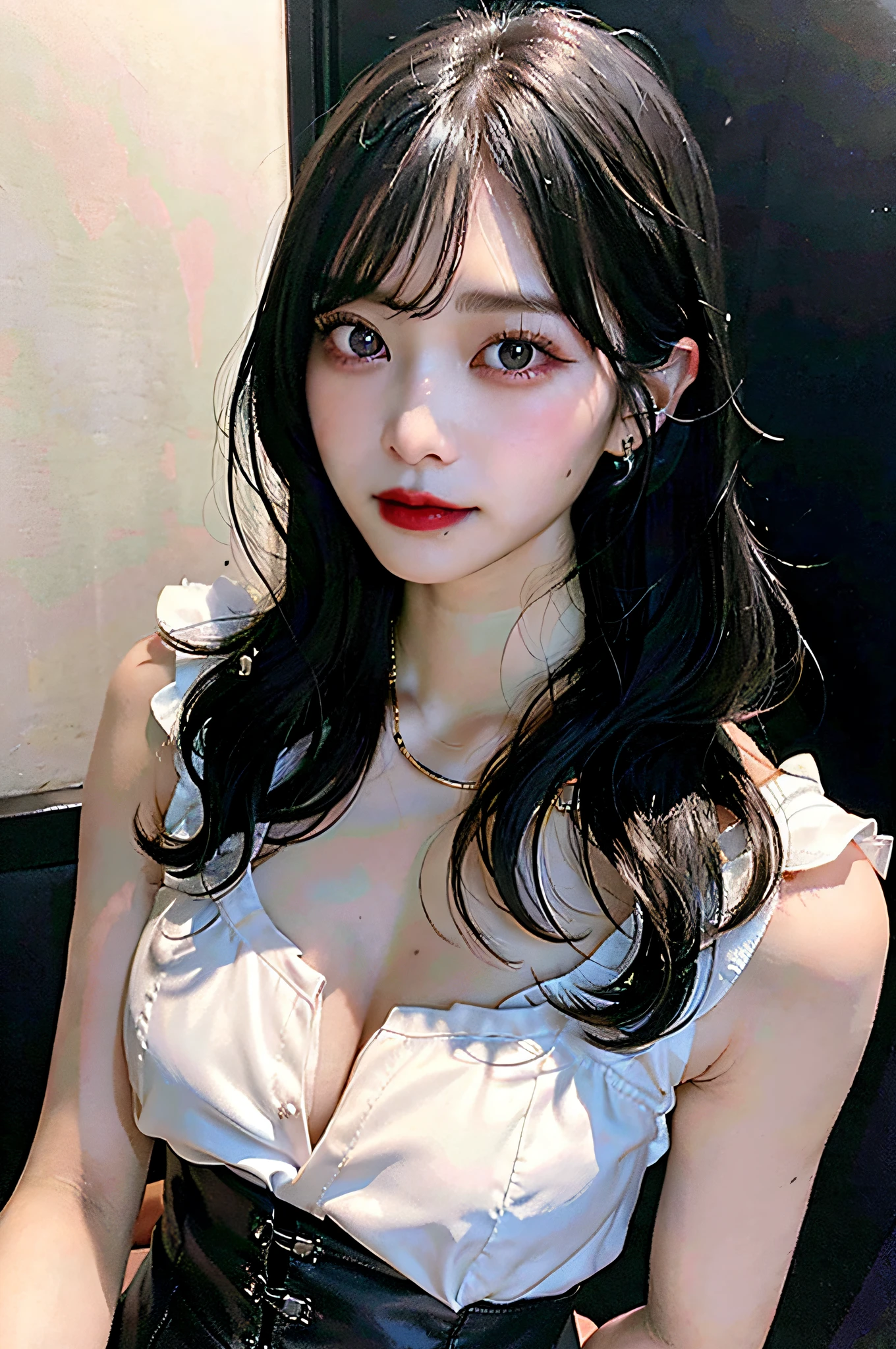 Black Hair Bob, (RAW photo, photorealistic), (very dark lipgloss, pitch black lipstick, so many eyelashes, pitch black eyeshadow, watery eyes, crying, angry, high quality, high resolution, depth of field, chromatic aberration, photon mapping, caustics, Japan person, woman, 30s), white bra, necklace, single woman, earrings, bracelet, Big breasts that look soft, good style, slender figure, tips of are clearly visible, whole body, raw legs, body line is very sexy, crotch wide open, sticking out, skin is very exposed, the tip of the is clearly visible, areola is visible, pubic area is clearly visible, crotch wide open