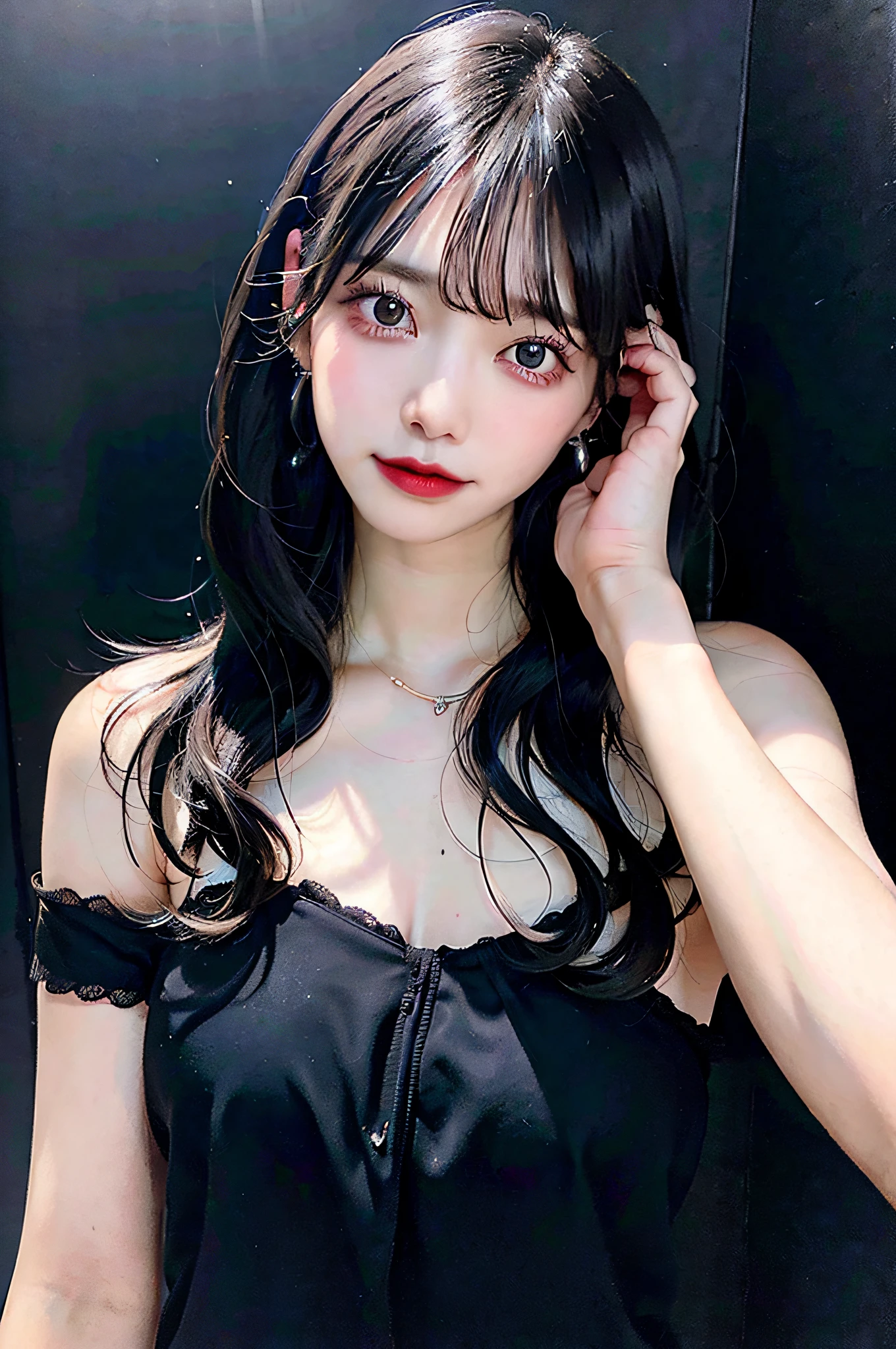 Black Hair Bob, (RAW photo, photorealistic), (very dark lipgloss, pitch black lipstick, so many eyelashes, pitch black eyeshadow, watery eyes, crying, angry, high quality, high resolution, depth of field, chromatic aberration, photon mapping, caustics, Japan person, woman, 30s), white bra, necklace, single woman, earrings, bracelet, Big breasts that look soft, good style, slender figure, tips of are clearly visible, whole body, raw legs, body line is very sexy, crotch wide open, sticking out, skin is very exposed, the tip of the is clearly visible, areola is visible, pubic area is clearly visible, crotch wide open