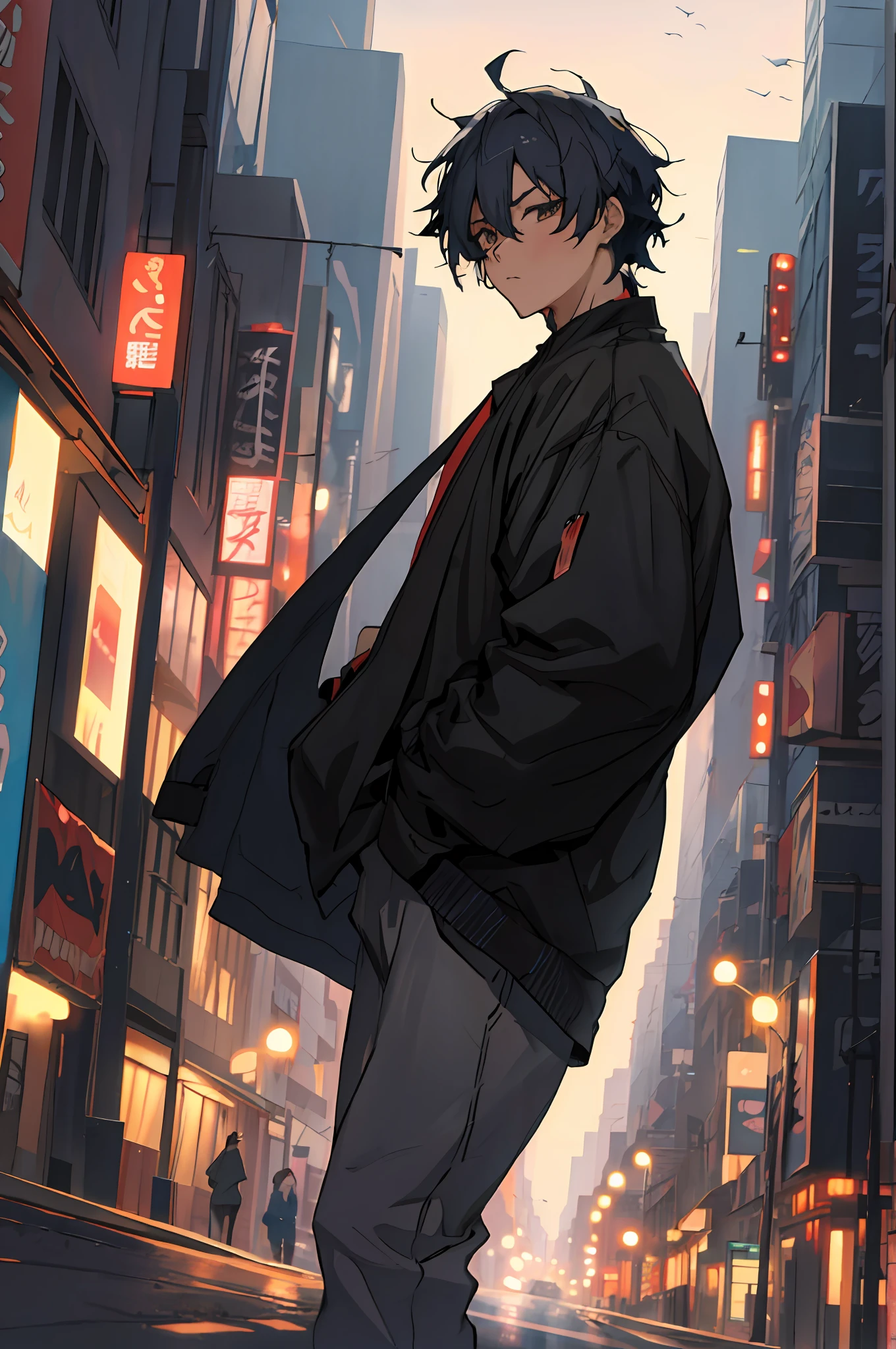 anime character standing on a city street in the middle of a city, anime art wallpaper 8 k, anime style 4 k, anime wallpaper 4 k, anime wallpaper 4k, anime art wallpaper 4 k, anime art wallpaper 4k, 4k anime wallpaper, badass anime 8 k, anime style. 8k, artwork in the style of guweiz, anime style cityscape