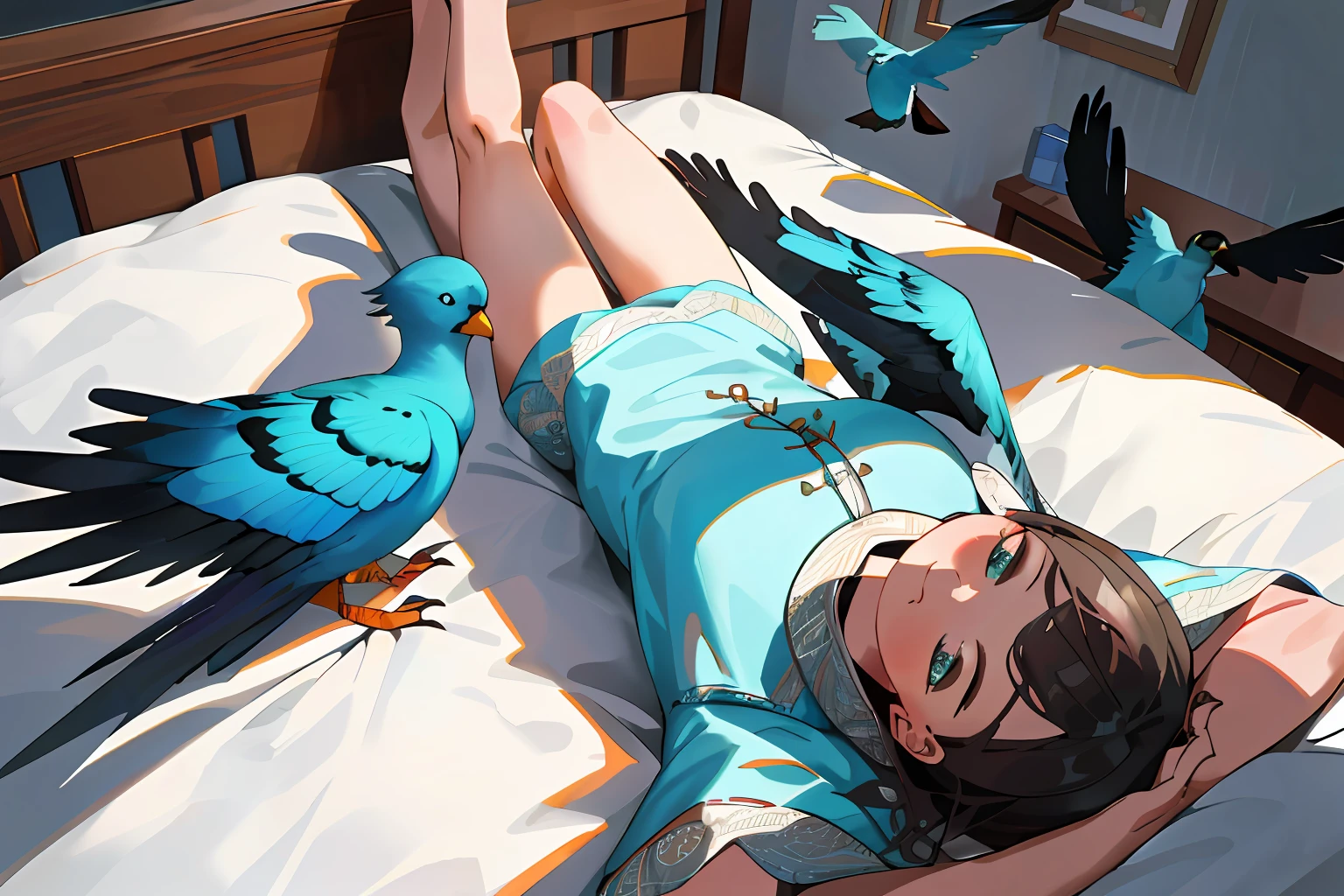 missionary position,((1man and 1woman,having,lying in bed,bird’s eye view