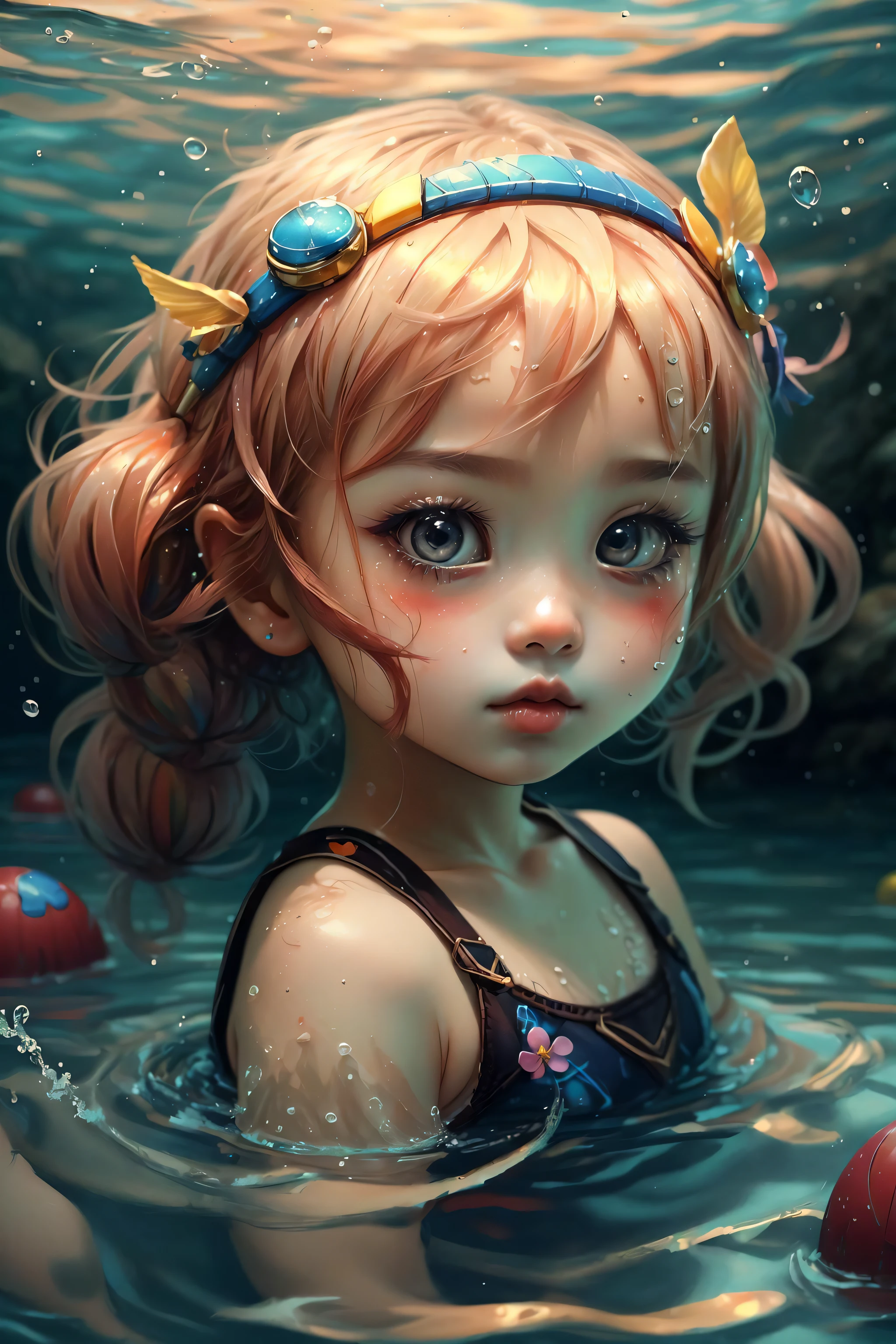 swimming,Chibi,real,art,
yang08k, photography, beautiful, colorful,realistic,
masterpieces, top quality, best quality, official art, beautiful and aesthetic,