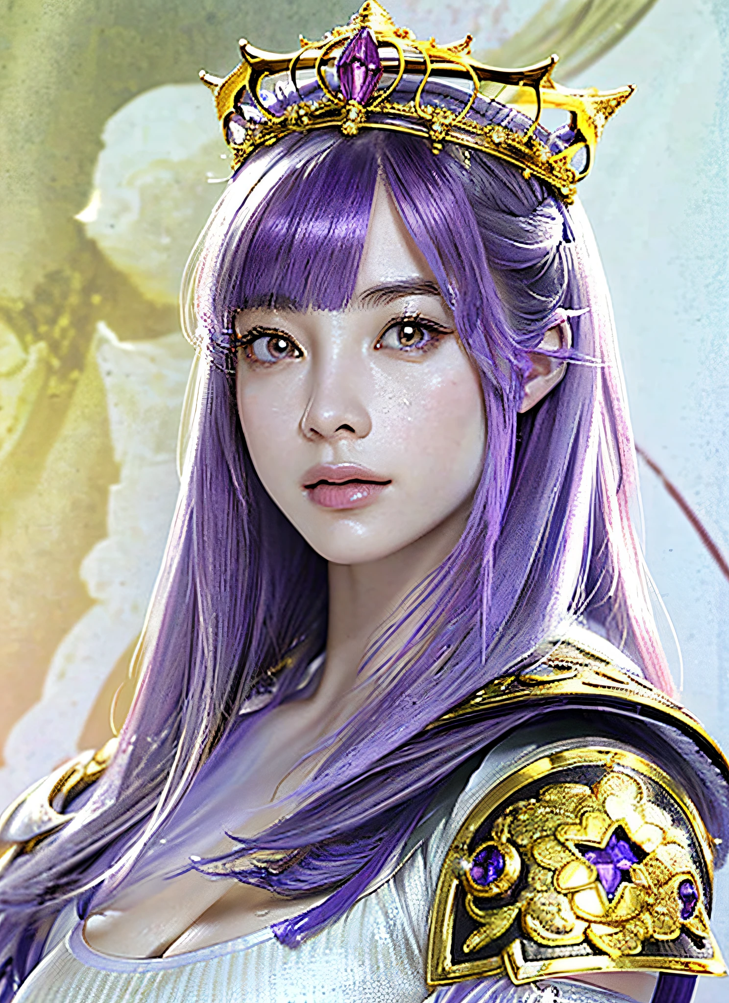 Ultra detailed complex 3d rendering of face, huge breasts, beautiful girl with normal body shape: 1.4, (big: 4.8), sexy underwear long hair, viewer view, pants, parted lips, (shiny skin),realistic sensual gravure idol, (), intricate details, super detailed complex 3d rendering of face with beautiful porcelain profile, (warrior queen armor, cape lined with fur, Jeweled crown: 2.2), Big, big, (micro bikini) sexy swimsuit, (surreal), (magic wand), (high resolution), (8K), (very detailed), (beautiful detailed eyes), (best quality), (ultra detailed), intricate detail jewelry (detailed female armor: 2.3), (ornate gold armor: 1.3), 1 girl, solo, long hair, wind, gorgeous face, top quality, masterpiece, Maximum detail, diffused lighting, (purple hair: 1.3), Valhalla Valkyrie, mechanical arm, beauty, facial muscles