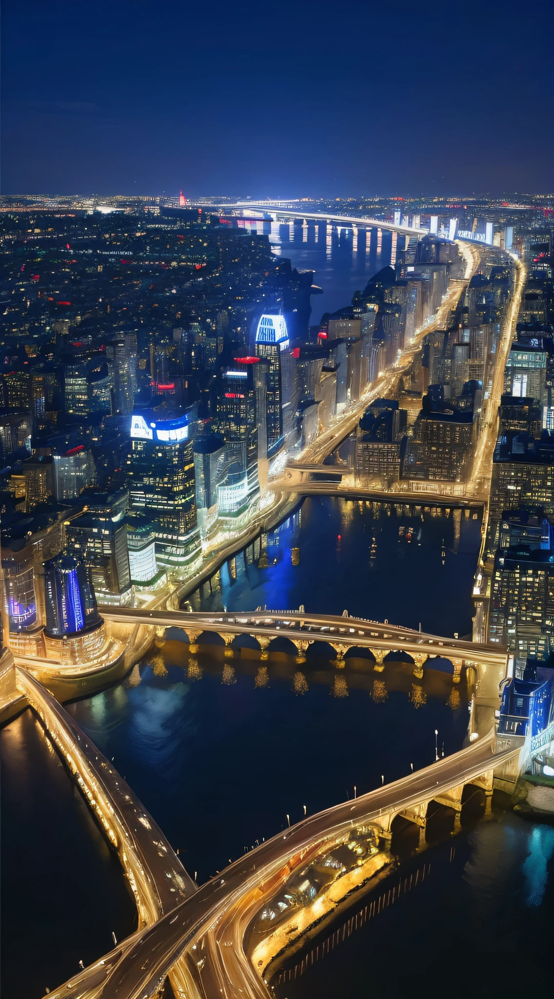 ((Top quality, 8k, masterpiece: 1.3)) Night, city, reflection, blue. photography