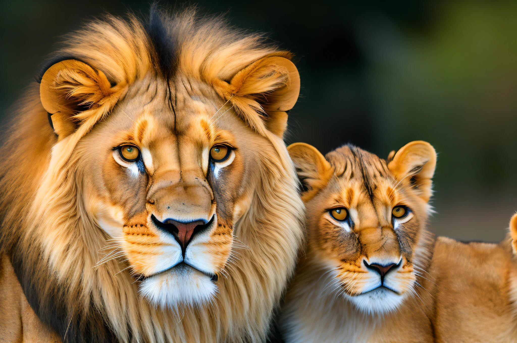 (promote:1.05)(Frontal headshot:1.05) of a lion family.