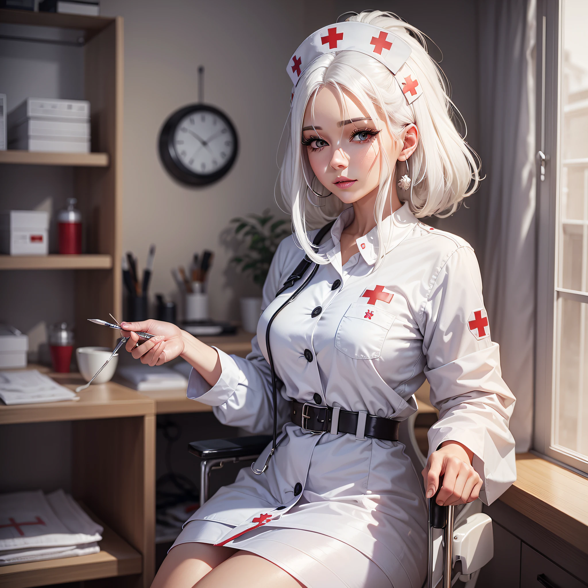 A beautiful woman with very beautiful white hair and nurse clothes --auto --s2