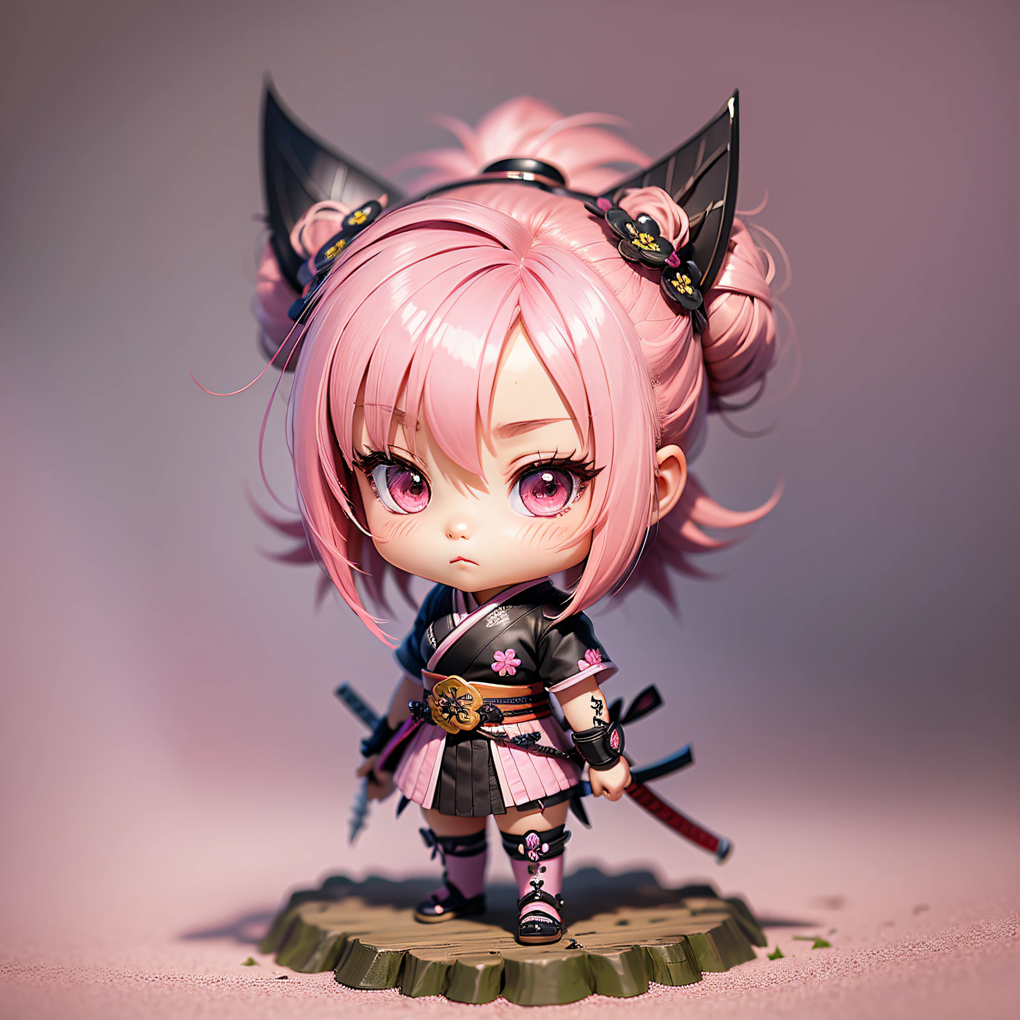 Style female flower samurai chibi, pink haired Chibi.
