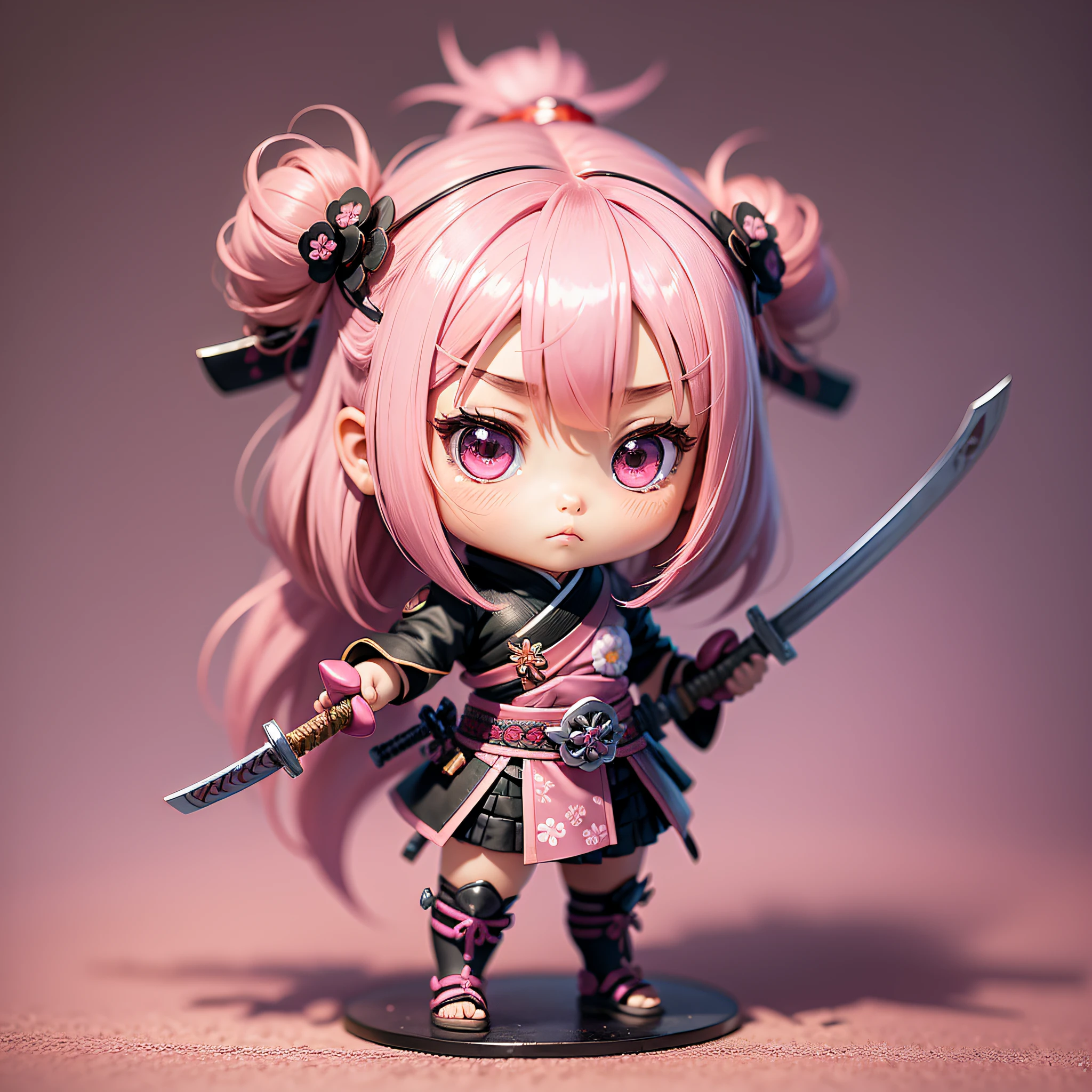 Style female flower samurai chibi, pink haired Chibi.