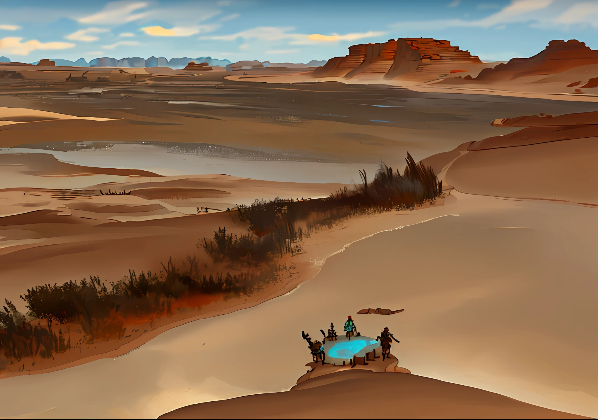There is a picture of a desert with a river with a river in the middle. Dota Matte Painting Concept Art, Dota! Matte Painting Concept Art, Matte Painting Mysterious Dota Pixar, War-torn Environment, Aerial View of Desolate Wasteland, Barren Wasteland, Warhammer 40k Setup, Warhammer 4 0 k Setup, Apocalypse Fantasy Environment, Scene Modeling