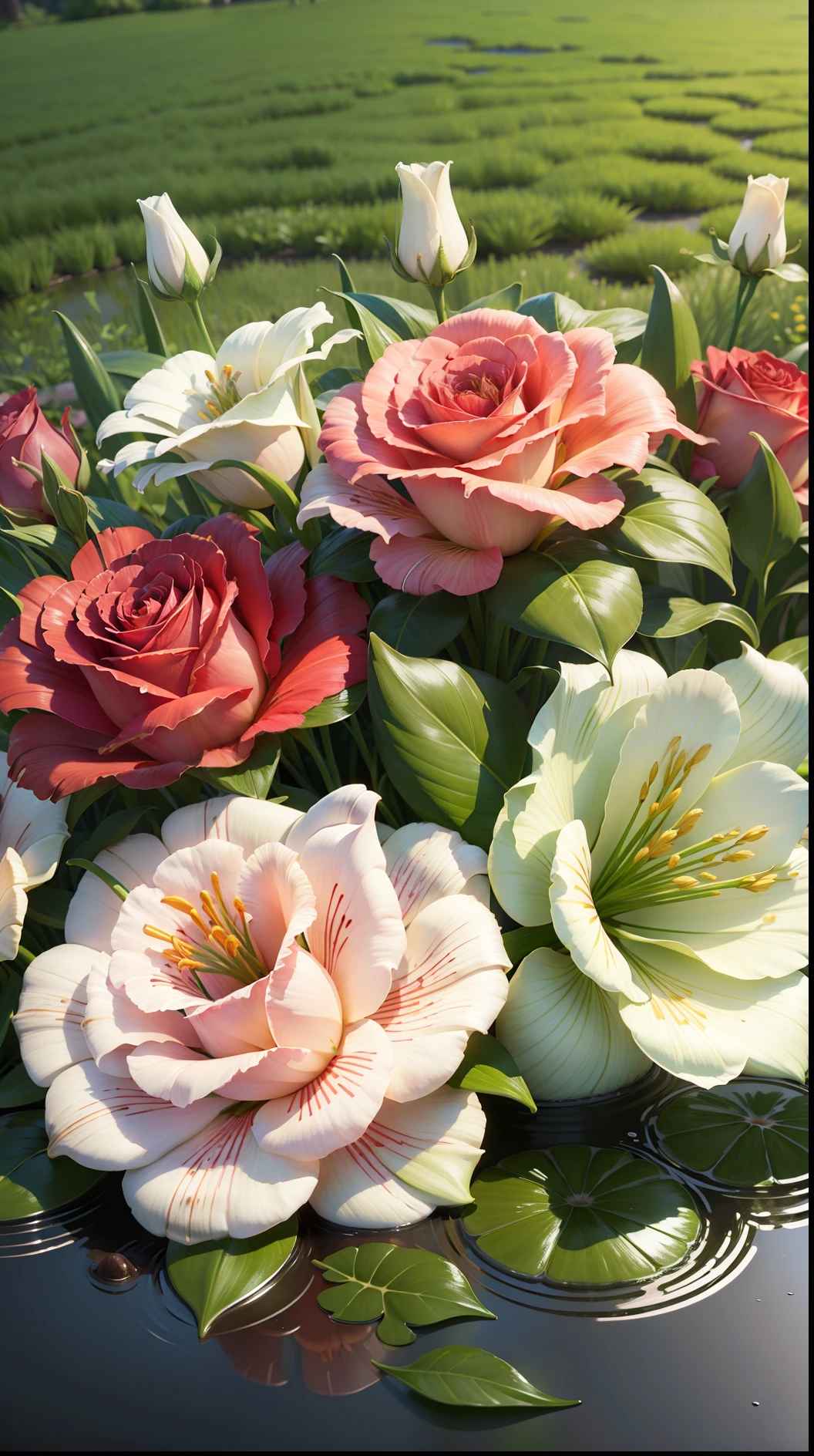 Garden of roses and lilies. Very detailed. Hyper-detailed, high quality, 8k --auto --s2