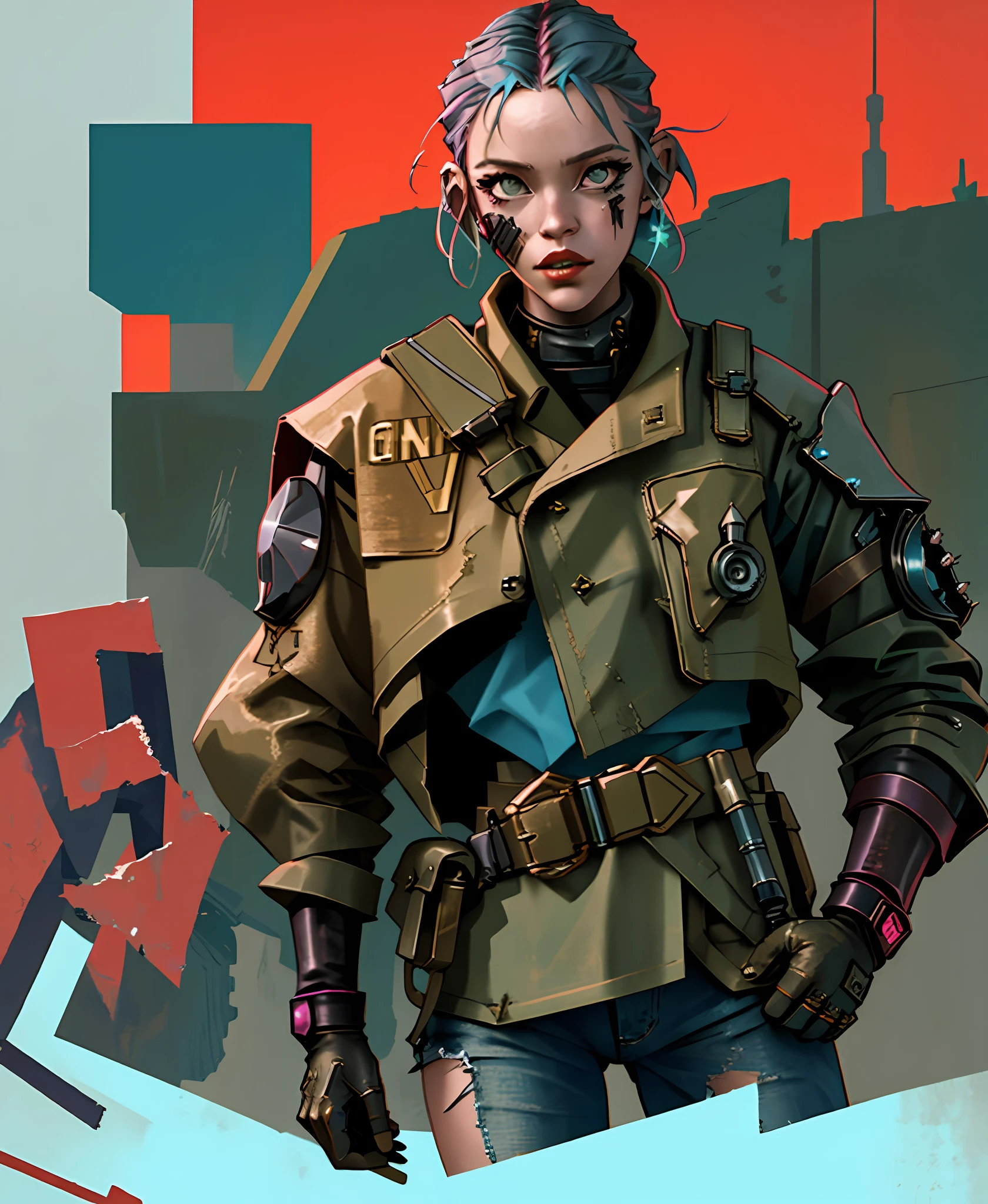 a close up of a woman in a military outfit holding a sword, post - apocalyptic cowgirl, postapocalyptic vibes, postapocalyptic style, post apocalyptic attire, wearing apocalyptic clothes, set in post apocalyptic tokyo, diesel punk female, cyberpunk 2 0 y. o model girl, very beautiful cyberpunk samurai, post - apocalyptic scavenger, postapocalyptic explorer, (((wasteland punk style))), inspired on Mad Max movies, 8k,16k,4k,uhd,((masterpiece)), desert un the background