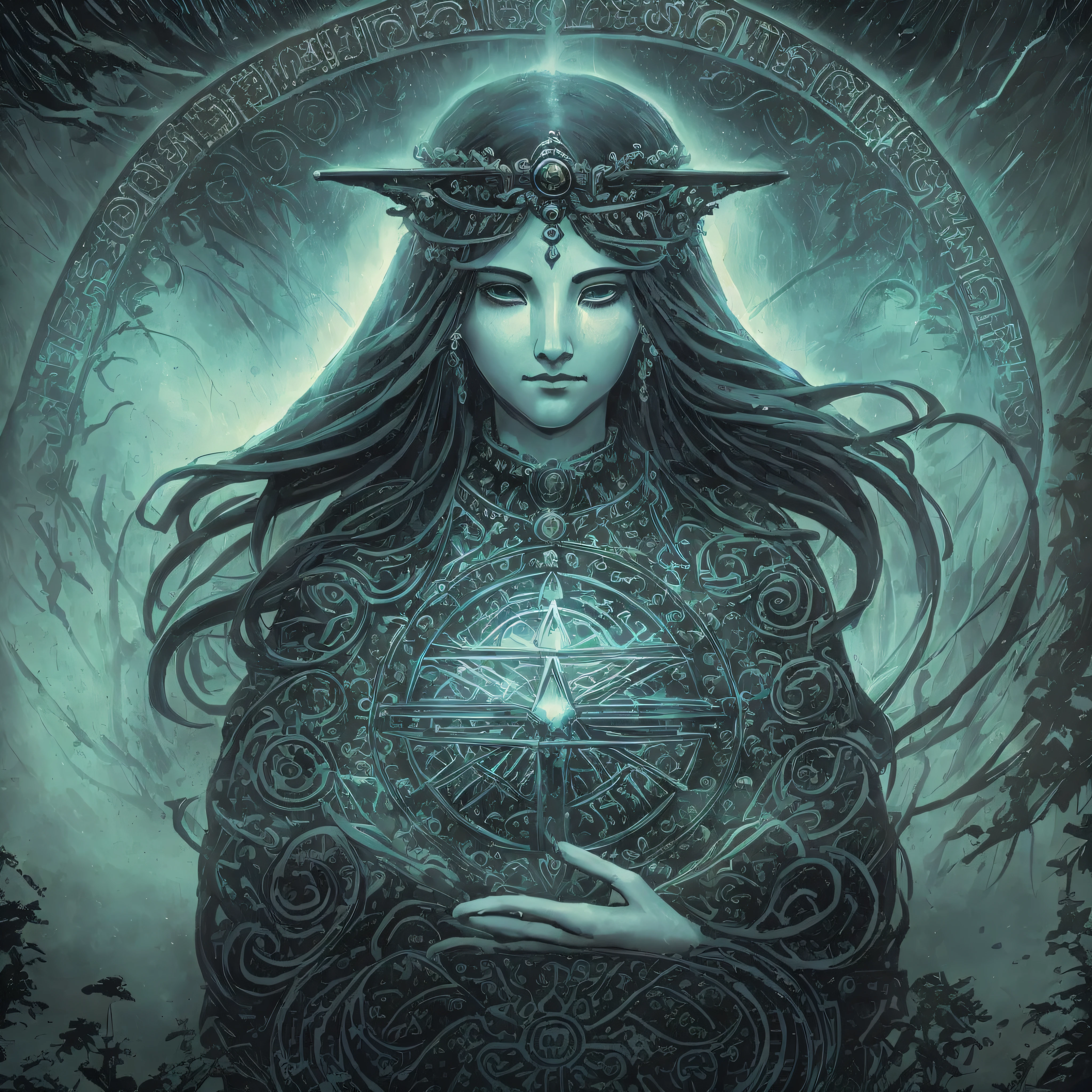 The Priestess card in the Tarot is an enigmatic and mysterious figure. It represents intuitive wisdom, connection to the spiritual world, and feminine power. The Priestess is portrayed as a serene and contemplative woman.
She wears a long, flowing dress, usually in shades of blue or silver, symbolizing serenity and connection to intuition. Her hair is long and loose, framing her smooth, expressive face. His eyes are deep and penetrating, revealing an inner wisdom.
The Priestess holds a sacred book in her hands, symbolizing the occult knowledge and secrets of life and the universe. It represents the ability to access information and wisdom beyond the physical senses, relying on intuition and connection to the divine.
Around it, there is a veil that symbolizes mystery and secrecy. She is the guardian of ancient mysteries and esoteric knowledge, being the bridge between the material and spiritual worlds.
Behind the Priestess, there is a blue cloth or curtain, representing the subconscious and the depth of the mind. She is the keeper of the hidden secrets and has an intimate connection to the spiritual realm.
The Priestess's posture is calm and centered, emanating a sense of serenity and balance. She invites those who encounter this card to connect with their intuition, listen to the inner voice, and explore the spiritual world for answers and guidance.
The Priestess's letter reminds us of the importance of seeking the balance between rational knowledge and intuitive wisdom, of trusting our intuition, and of honoring our connection to the divine. It invites us to explore the depths of our own soul and to embrace the wisdom that resides within us. Faça essa ilustração colorida